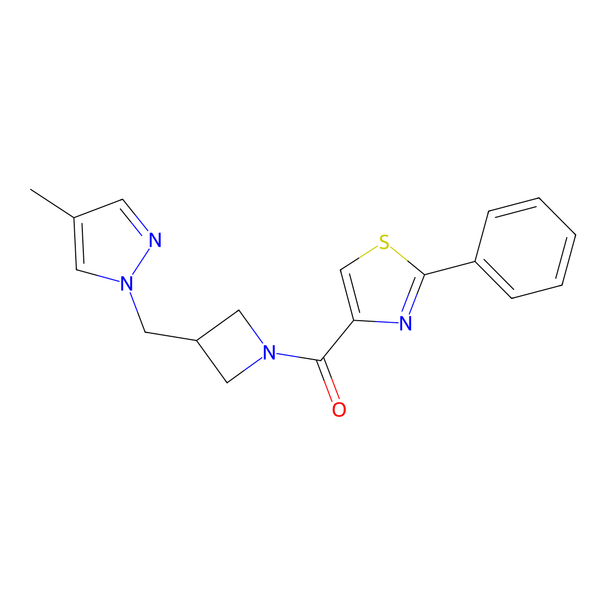 4-{3-[(4-methyl-1H-pyrazol-1-yl)methyl]azetidine-1-carbonyl}-2-phenyl-1,3-thiazole molecular structure, CAS 2549054-39-7