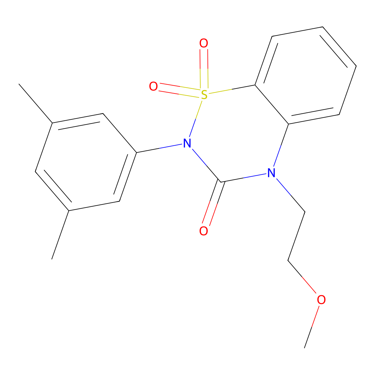 2-(3,5-Dimethylphenyl)-4-(2-methoxyethyl)-1,1-dioxo-1lambda6,2,4-benzothiadiazin-3-one molecular structure, CAS 2549054-43-3