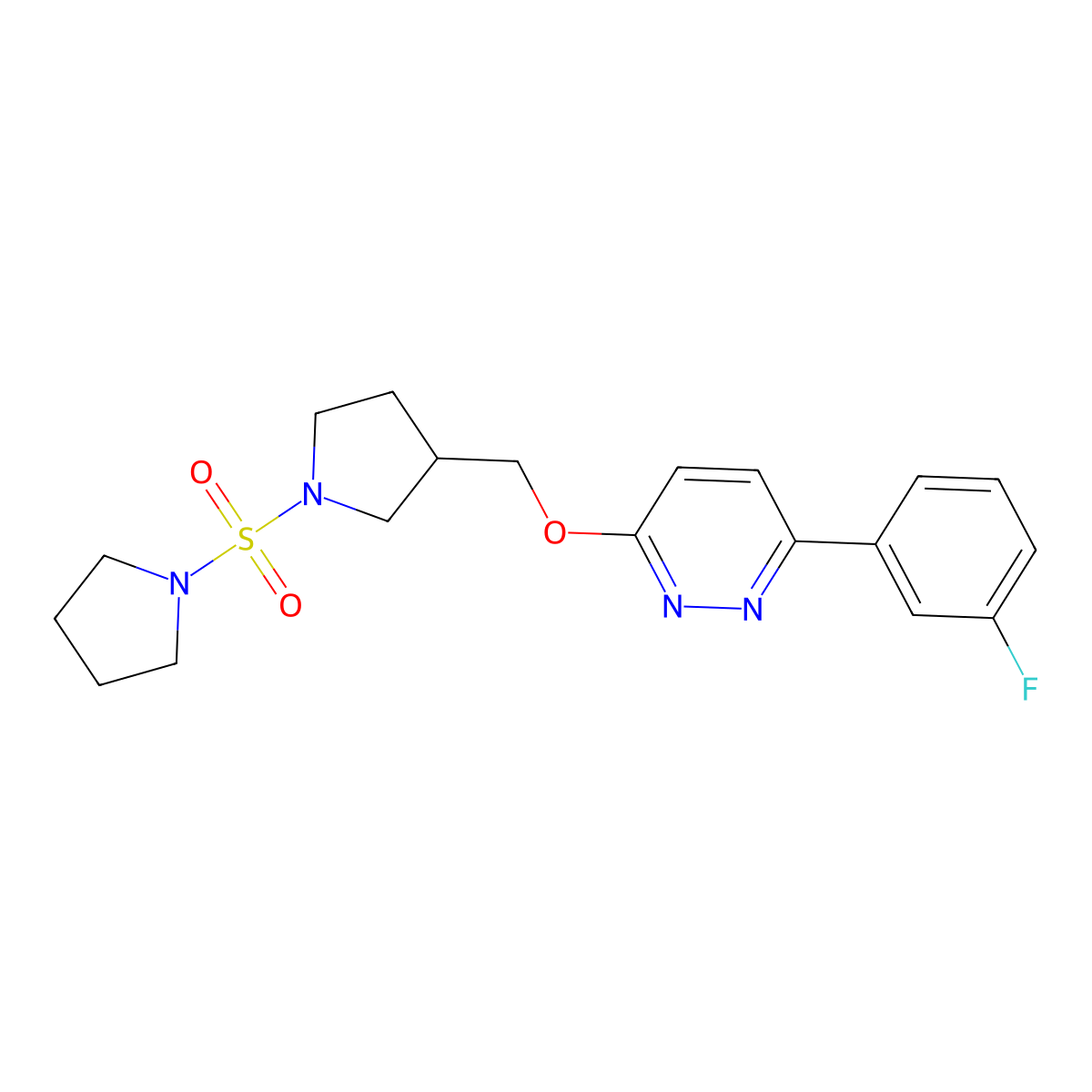 3-(3-Fluorophenyl)-6-{[1-(pyrrolidine-1-sulfonyl)pyrrolidin-3-yl]methoxy}pyridazine molecular structure, CAS 2549054-49-9