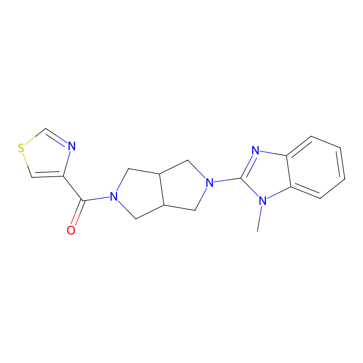 1-methyl-2-[5-(1,3-thiazole-4-carbonyl)-octahydropyrrolo[3,4-c]pyrrol-2-yl]-1H-1,3-benzodiazole molecular structure, CAS 2549054-51-3
