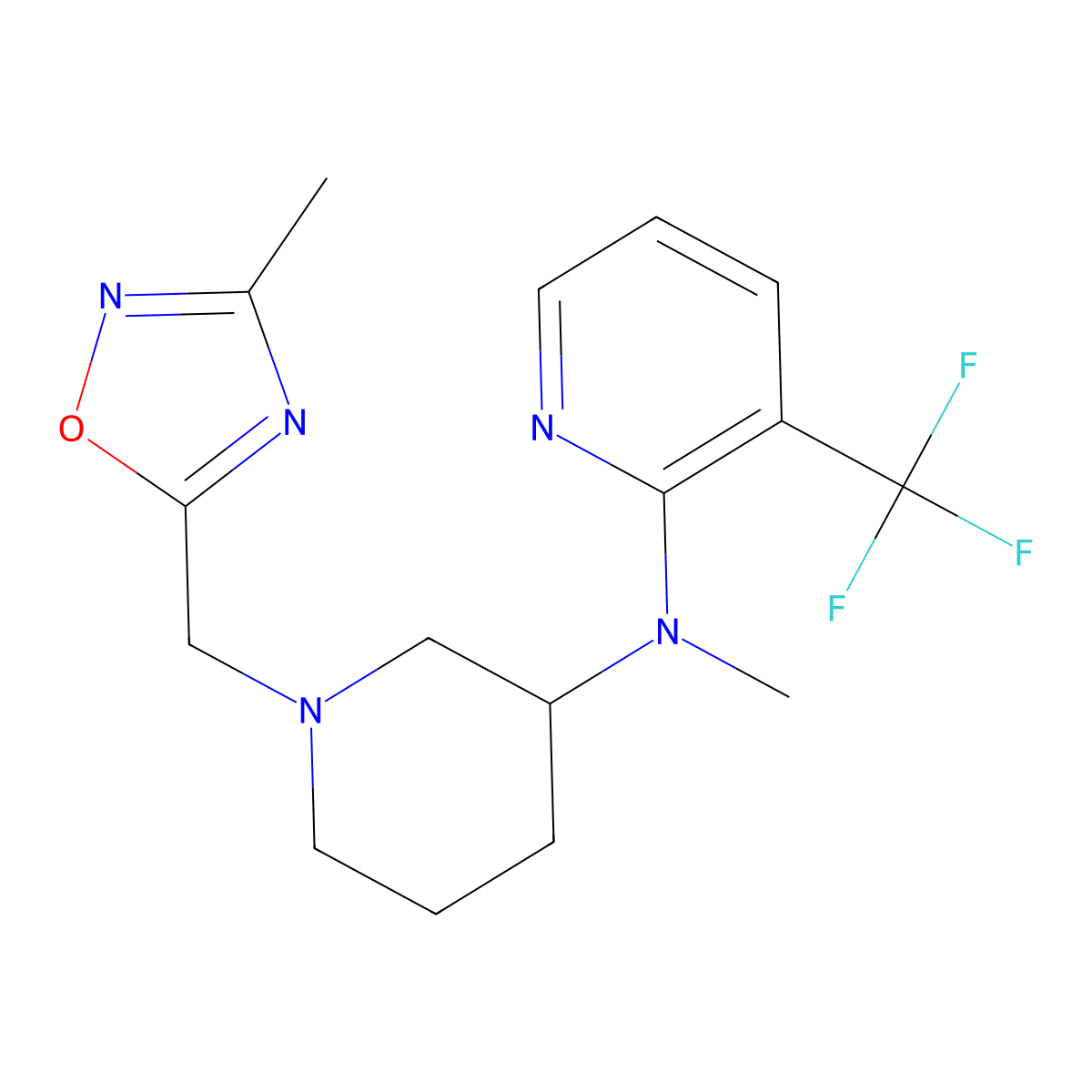 N-methyl-N-{1-[(3-methyl-1,2,4-oxadiazol-5-yl)methyl]piperidin-3-yl}-3-(trifluoromethyl)pyridin-2-amine molecular structure, CAS 2549054-58-0