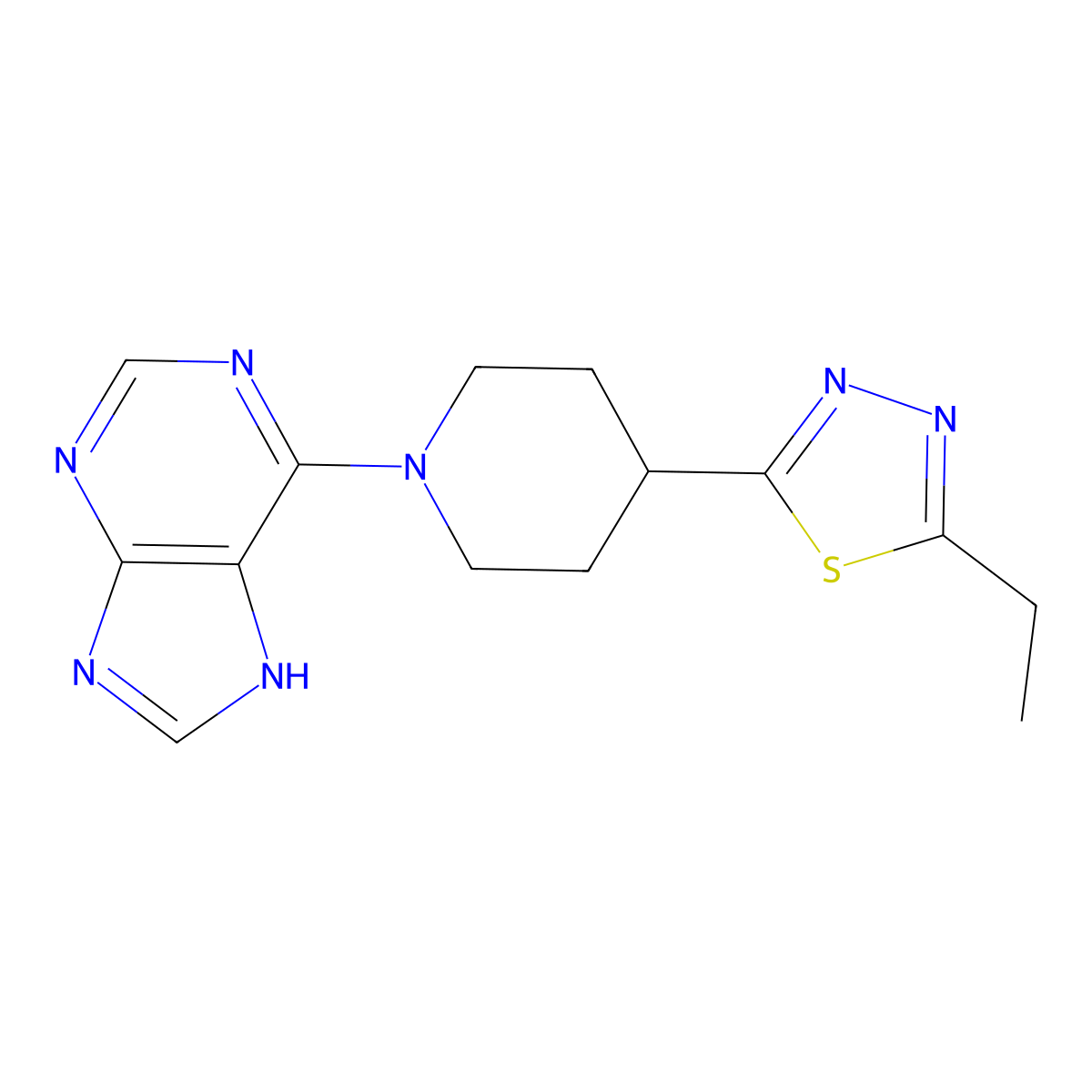 6-[4-(5-ethyl-1,3,4-thiadiazol-2-yl)piperidin-1-yl]-9H-purine molecular structure, CAS 2549054-65-9