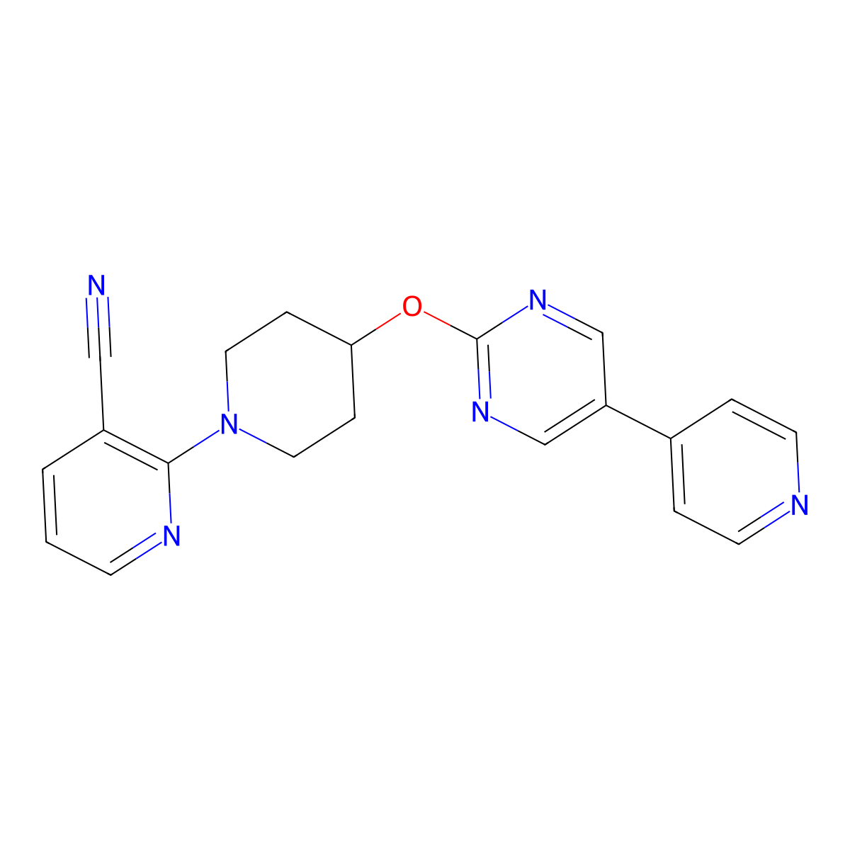 2-(4-{[5-(Pyridin-4-yl)pyrimidin-2-yl]oxy}piperidin-1-yl)pyridine-3-carbonitrile molecular structure, CAS 2549054-66-0