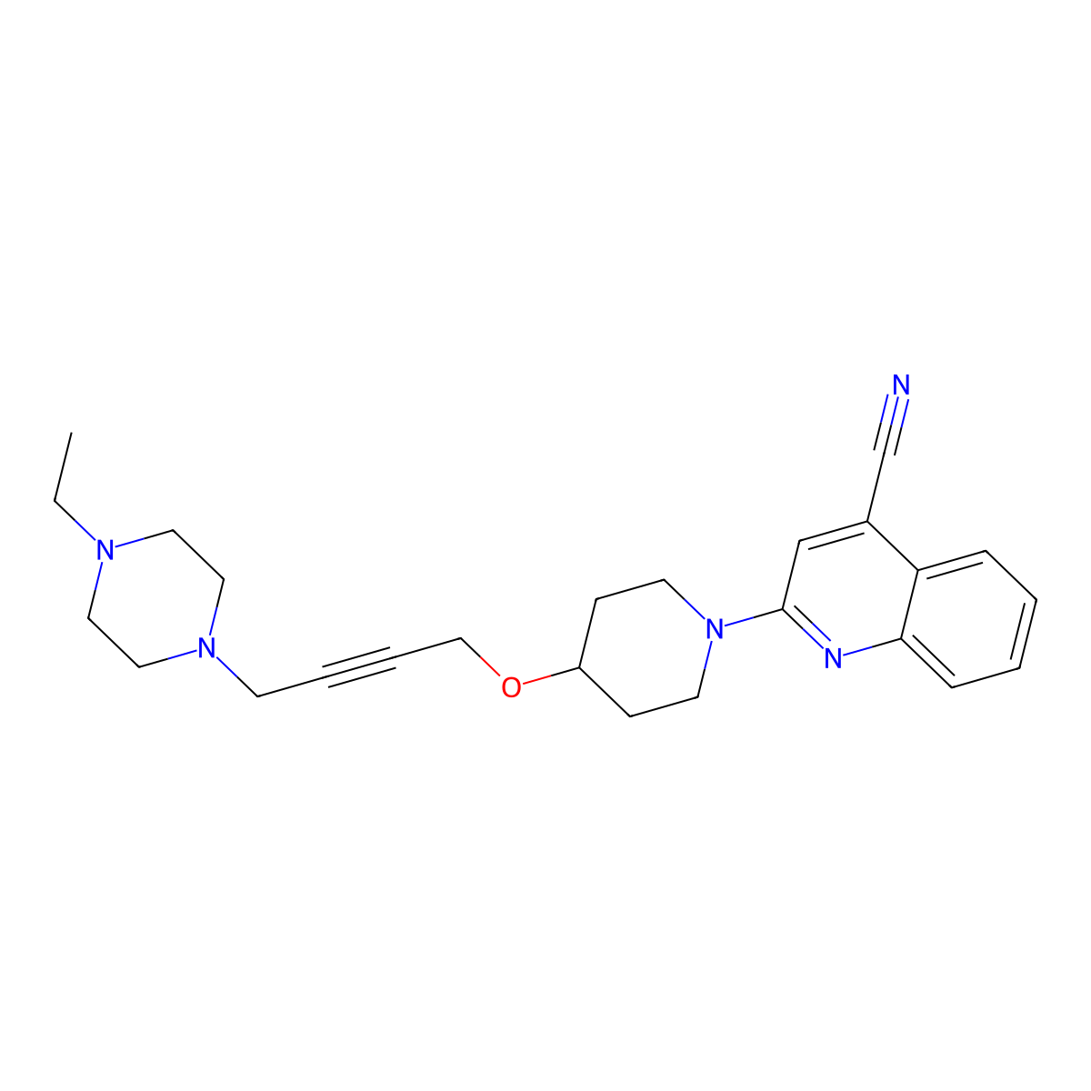 2-(4-{[4-(4-Ethylpiperazin-1-yl)but-2-yn-1-yl]oxy}piperidin-1-yl)quinoline-4-carbonitrile molecular structure, CAS 2549054-68-2