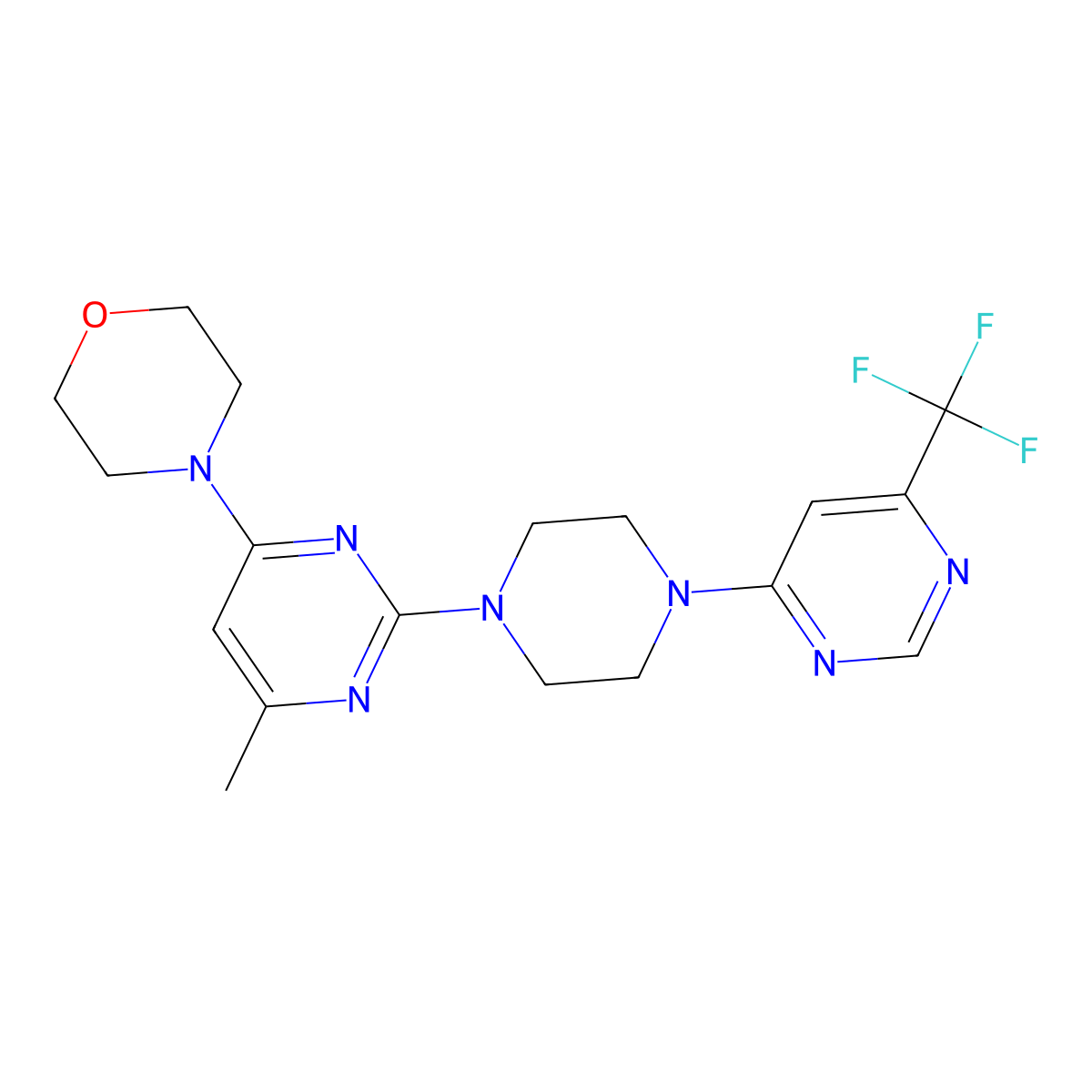 4-(6-Methyl-2-{4-[6-(trifluoromethyl)pyrimidin-4-yl]piperazin-1-yl}pyrimidin-4-yl)morpholine molecular structure, CAS 2549054-70-6