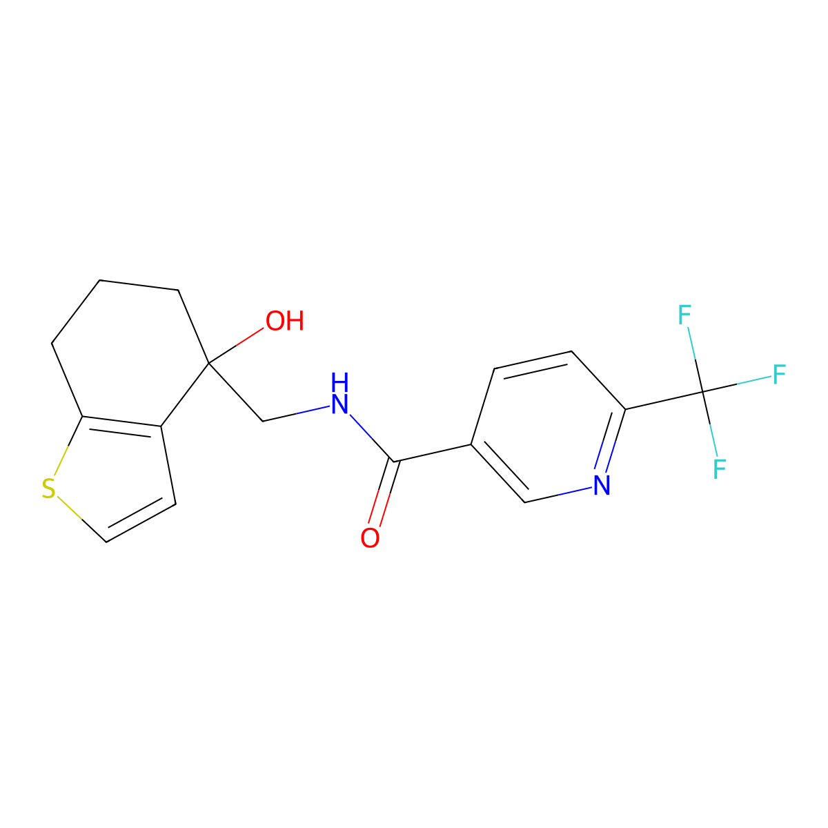 N-[(4-hydroxy-4,5,6,7-tetrahydro-1-benzothiophen-4-yl)methyl]-6-(trifluoromethyl)pyridine-3-carboxamide molecular structure, CAS 2549054-71-7
