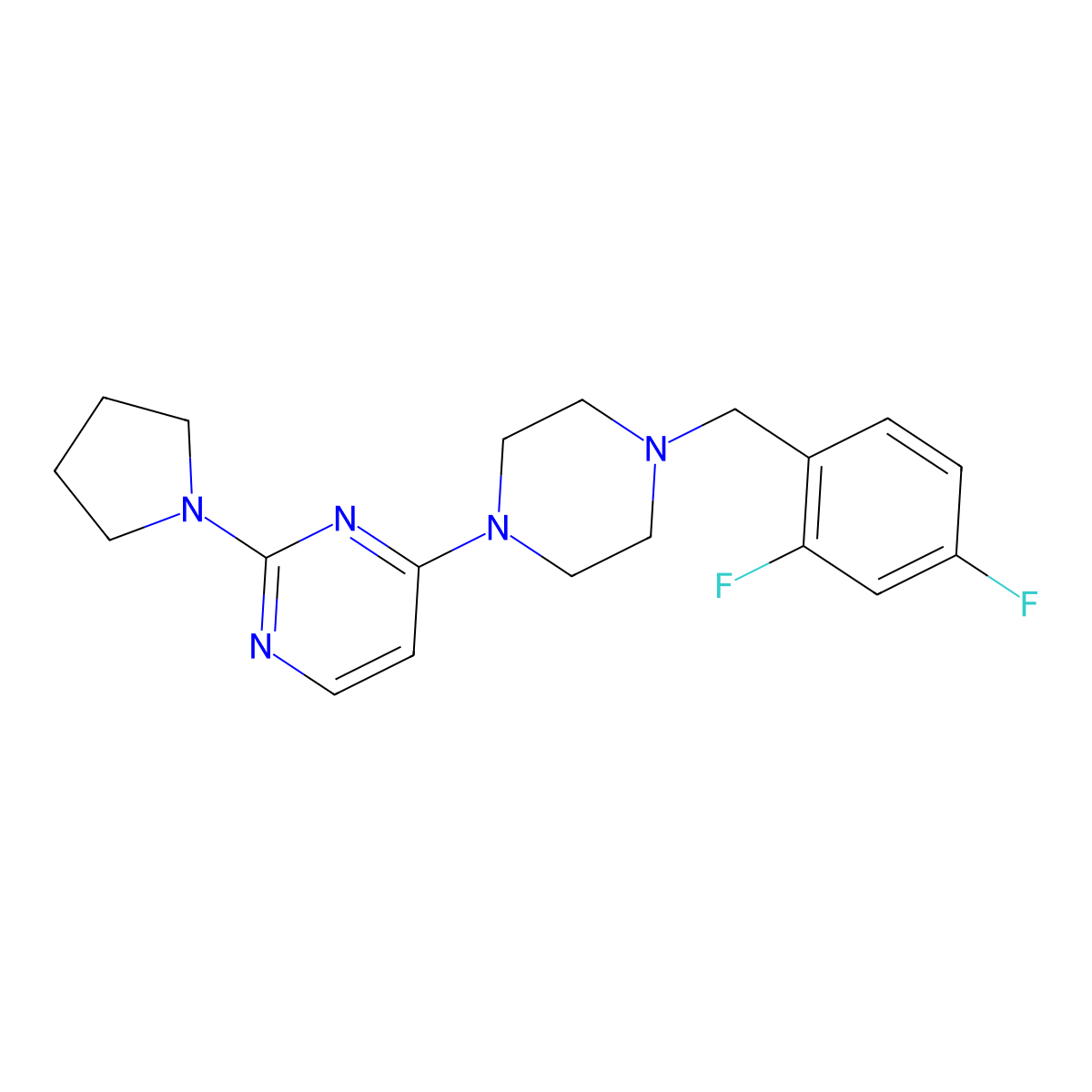 4-{4-[(2,4-Difluorophenyl)methyl]piperazin-1-yl}-2-(pyrrolidin-1-yl)pyrimidine molecular structure, CAS 2549054-72-8