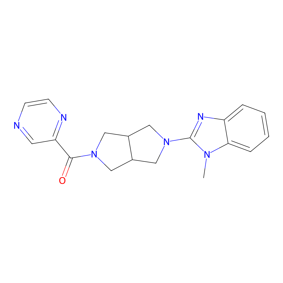 1-methyl-2-[5-(pyrazine-2-carbonyl)-octahydropyrrolo[3,4-c]pyrrol-2-yl]-1H-1,3-benzodiazole molecular structure, CAS 2549054-75-1