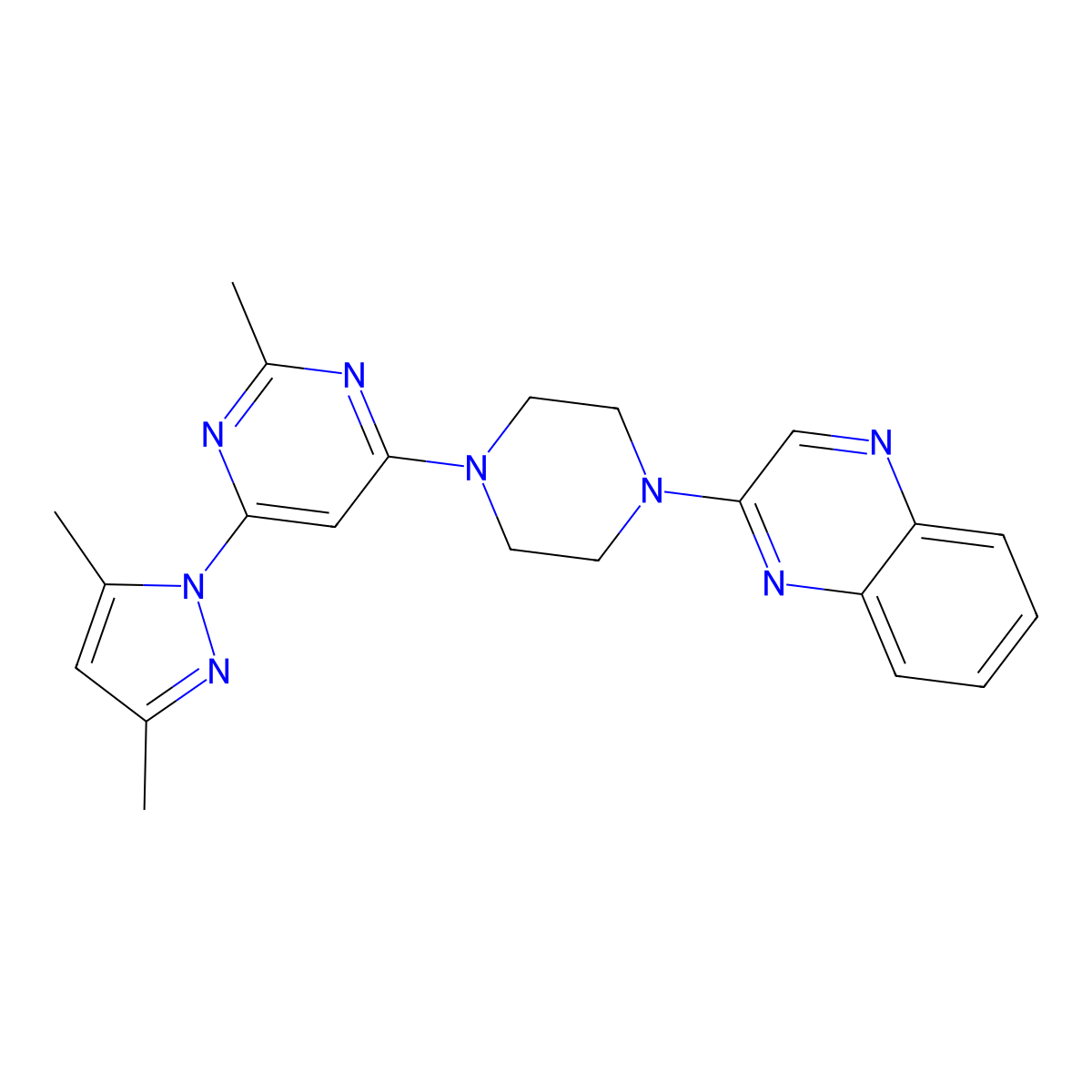 2-{4-[6-(3,5-dimethyl-1H-pyrazol-1-yl)-2-methylpyrimidin-4-yl]piperazin-1-yl}quinoxaline molecular structure, CAS 2549054-76-2