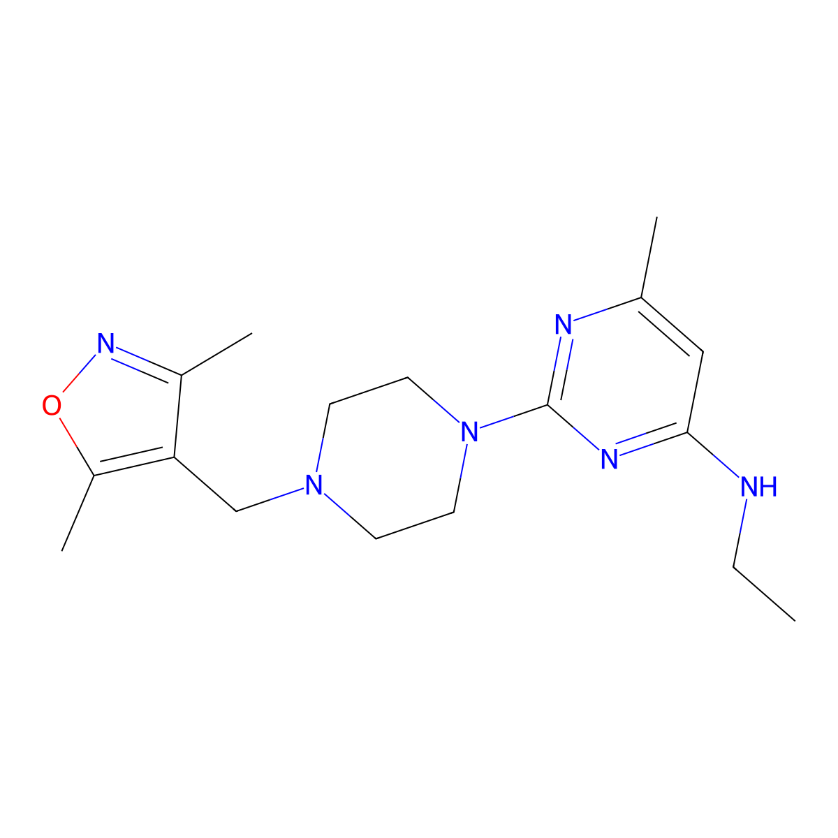 2-{4-[(3,5-dimethyl-1,2-oxazol-4-yl)methyl]piperazin-1-yl}-N-ethyl-6-methylpyrimidin-4-amine molecular structure, CAS 2549054-77-3