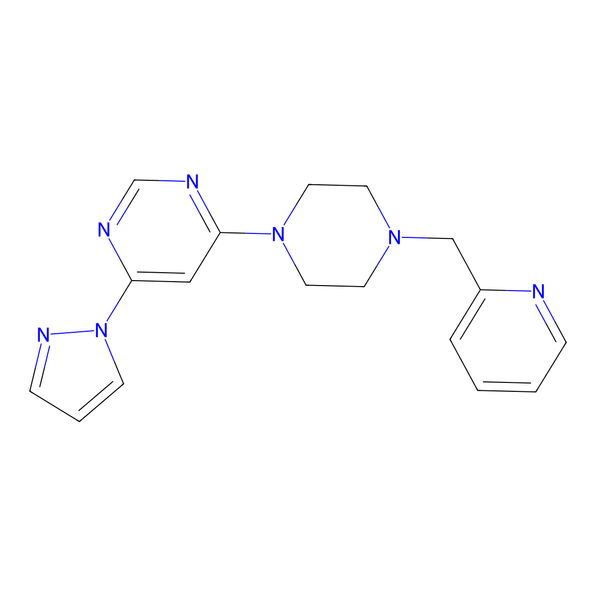 4-(1H-pyrazol-1-yl)-6-{4-[(pyridin-2-yl)methyl]piperazin-1-yl}pyrimidine molecular structure, CAS 2549054-78-4