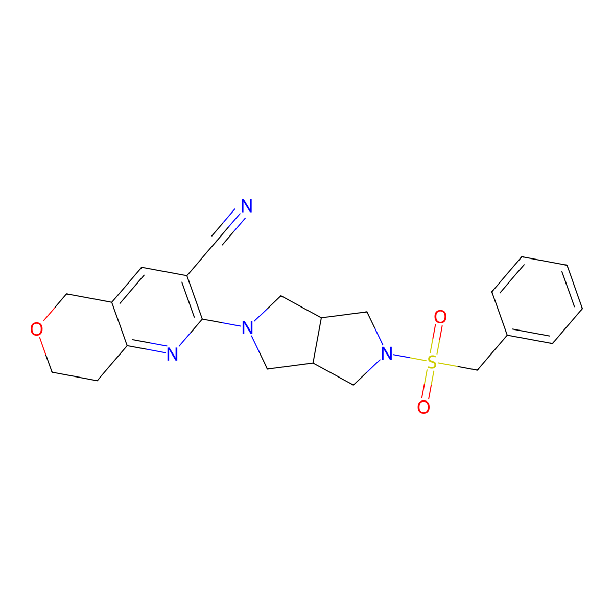 2-{5-phenylmethanesulfonyl-octahydropyrrolo[3,4-c]pyrrol-2-yl}-5H,7H,8H-pyrano[4,3-b]pyridine-3-carbonitrile molecular structure, CAS 2549054-81-9