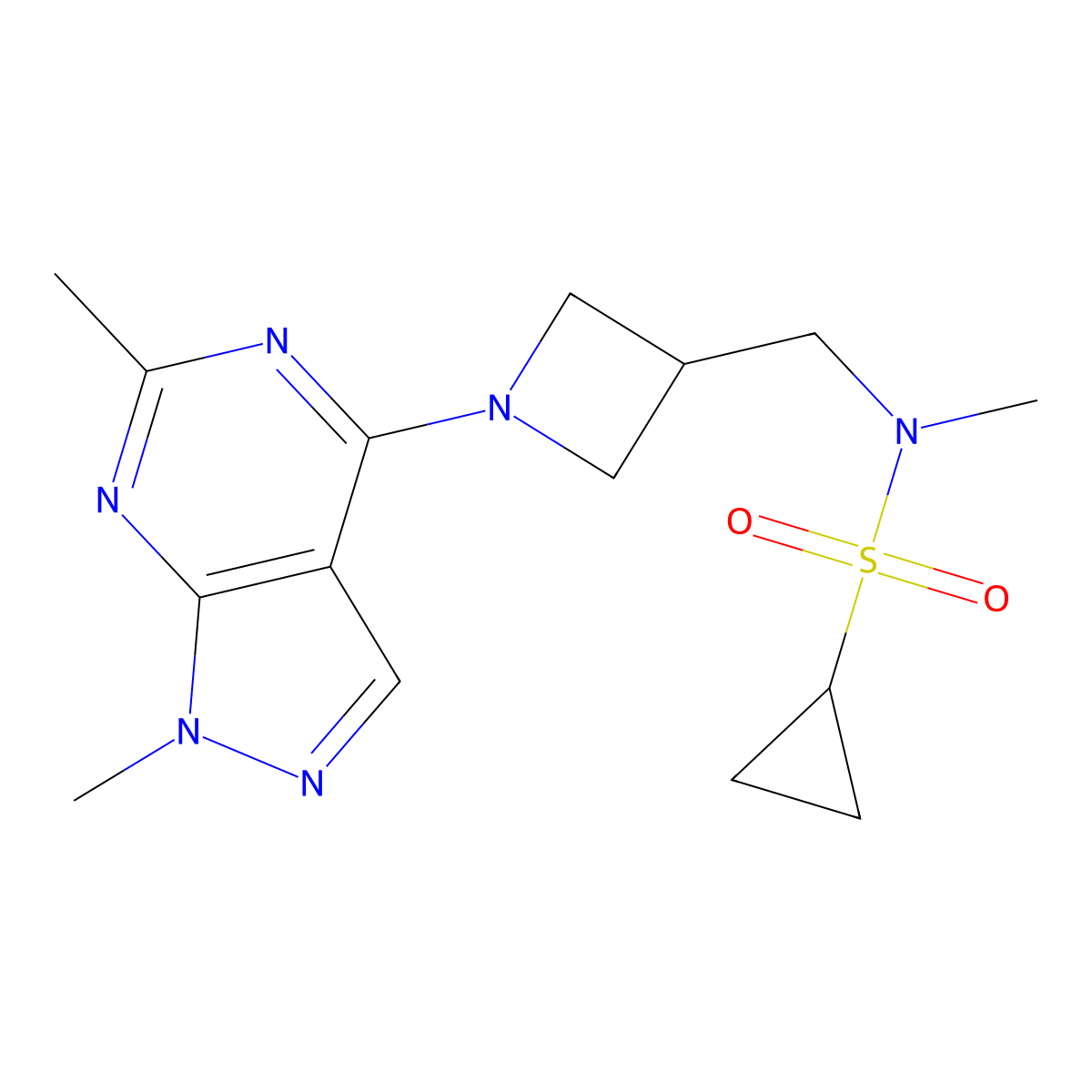 N-[(1-{1,6-dimethyl-1H-pyrazolo[3,4-d]pyrimidin-4-yl}azetidin-3-yl)methyl]-N-methylcyclopropanesulfonamide molecular structure, CAS 2549054-82-0