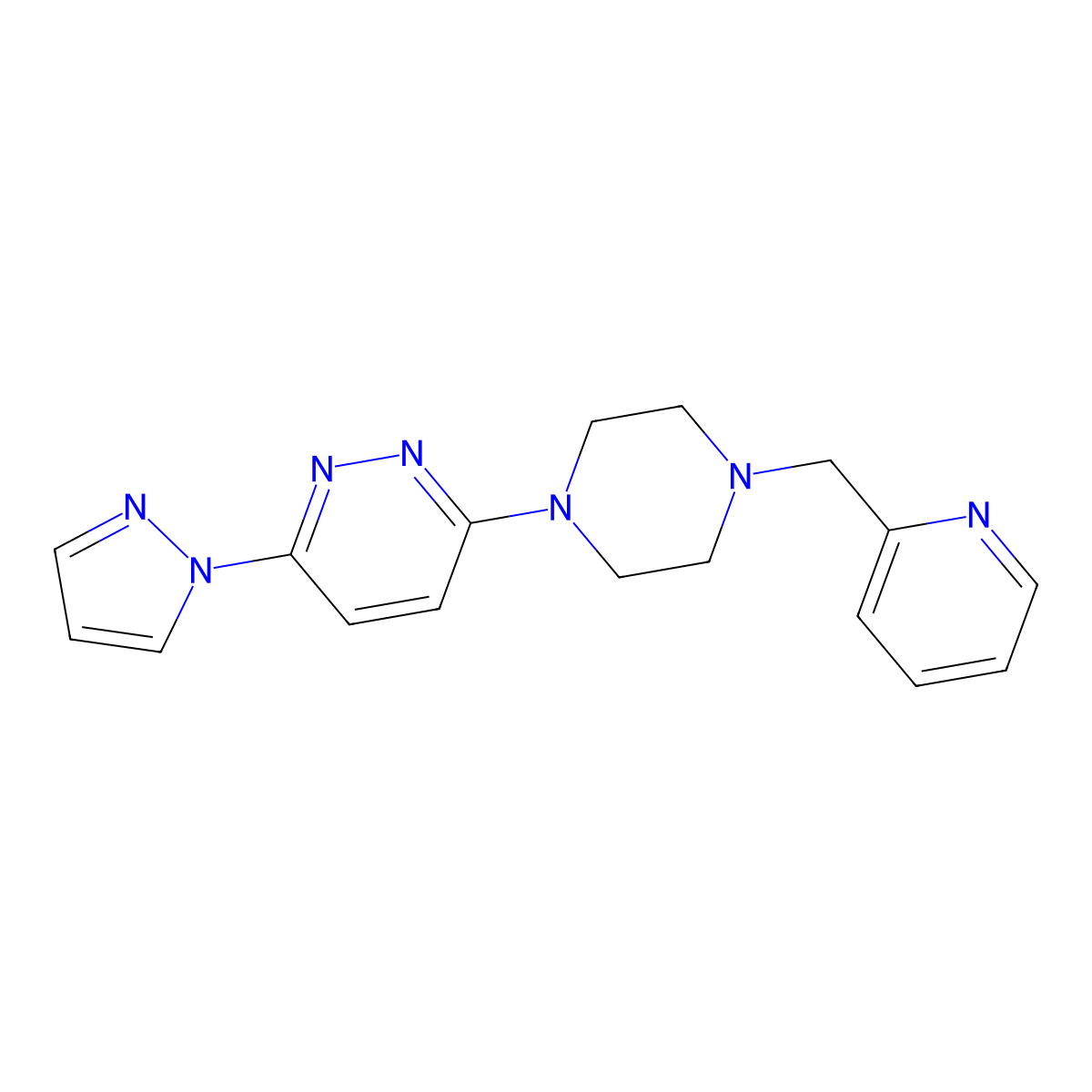3-(1H-pyrazol-1-yl)-6-{4-[(pyridin-2-yl)methyl]piperazin-1-yl}pyridazine molecular structure, CAS 2549054-87-5