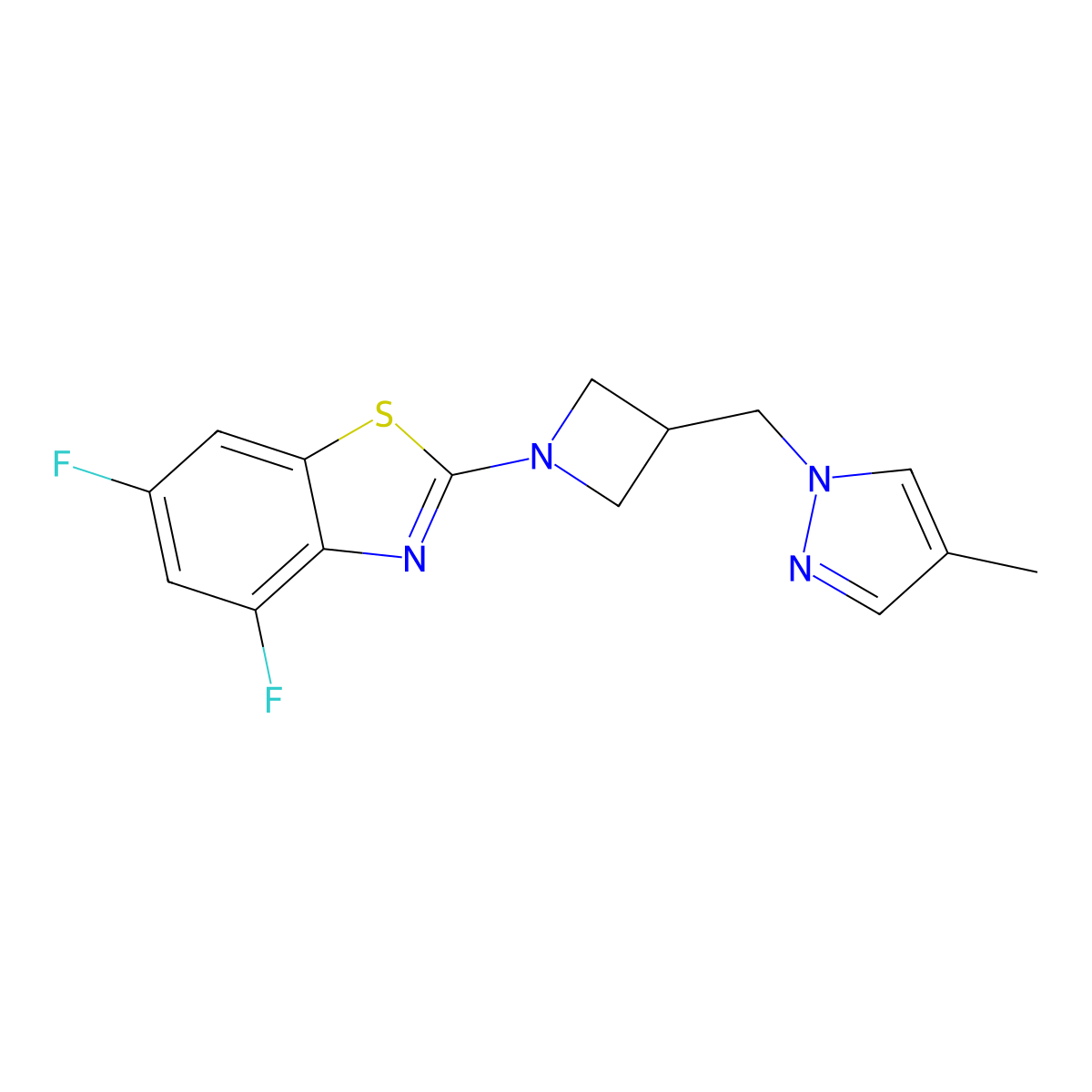 4,6-difluoro-2-{3-[(4-methyl-1H-pyrazol-1-yl)methyl]azetidin-1-yl}-1,3-benzothiazole molecular structure, CAS 2549054-92-2