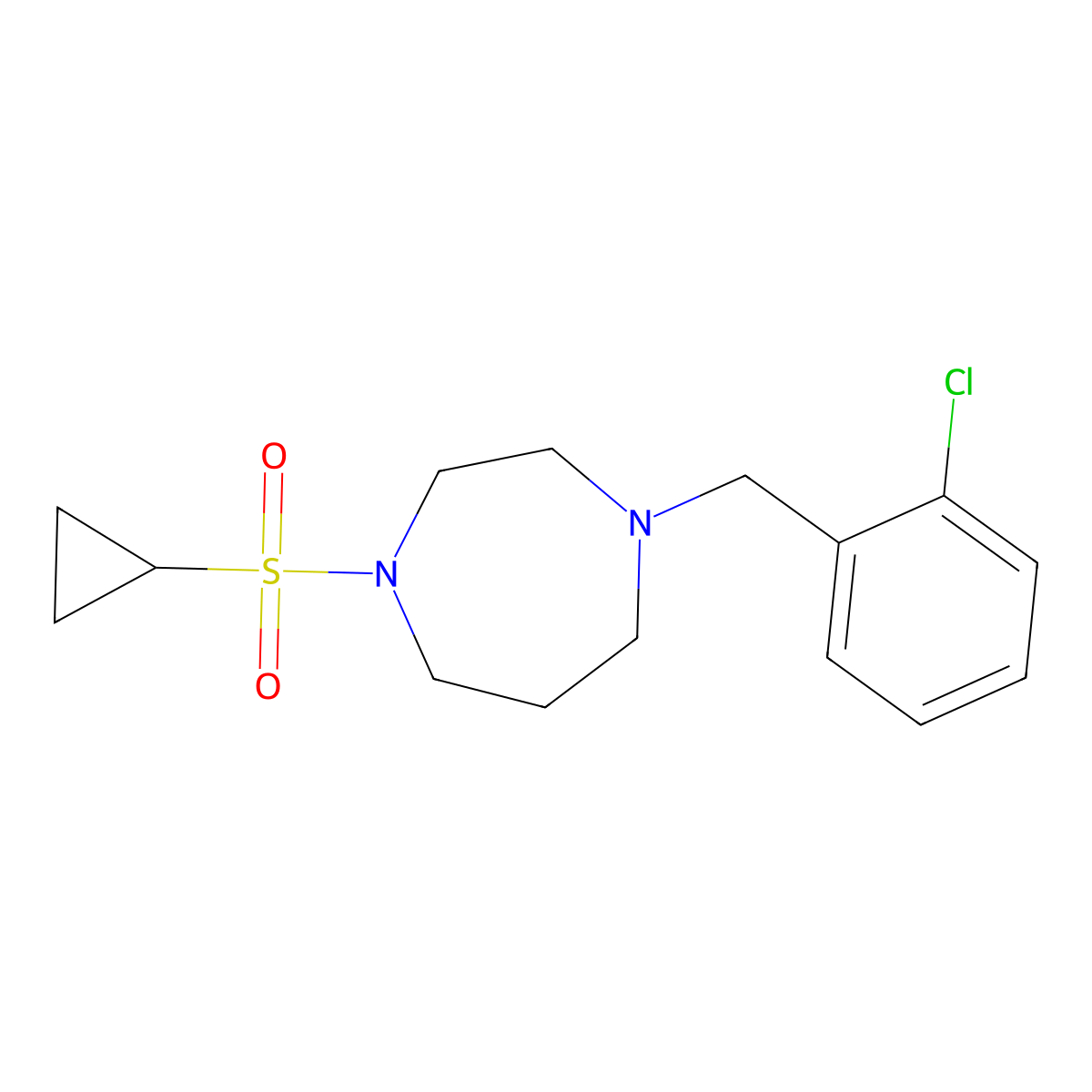 1-[(2-Chlorophenyl)methyl]-4-(cyclopropanesulfonyl)-1,4-diazepane molecular structure, CAS 2549054-96-6