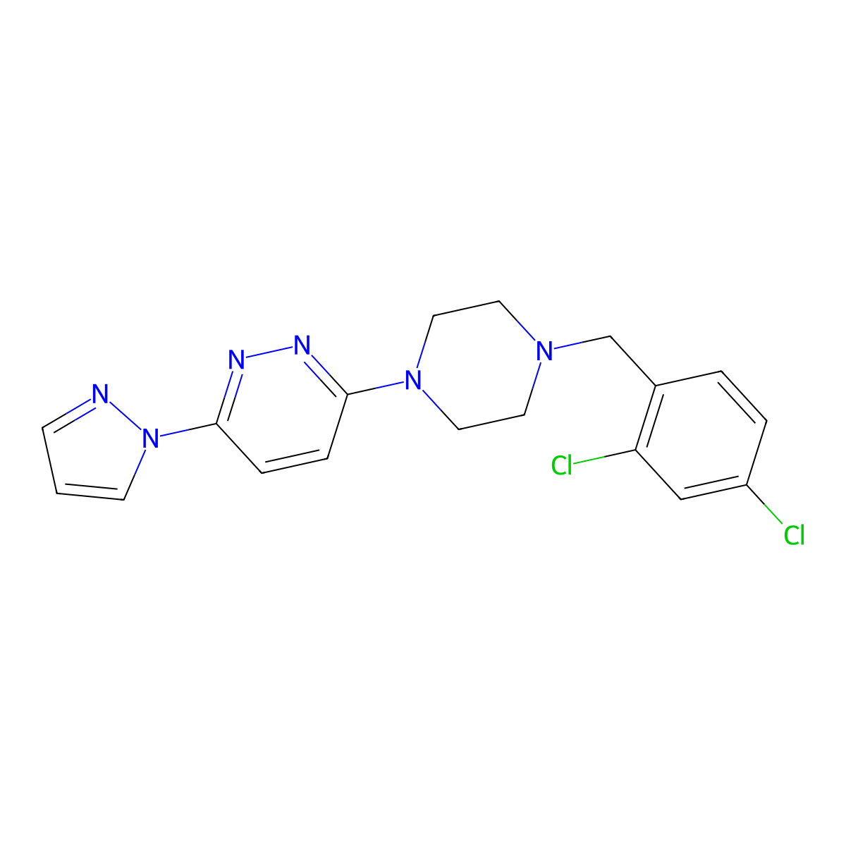3-{4-[(2,4-dichlorophenyl)methyl]piperazin-1-yl}-6-(1H-pyrazol-1-yl)pyridazine molecular structure, CAS 2549054-98-8