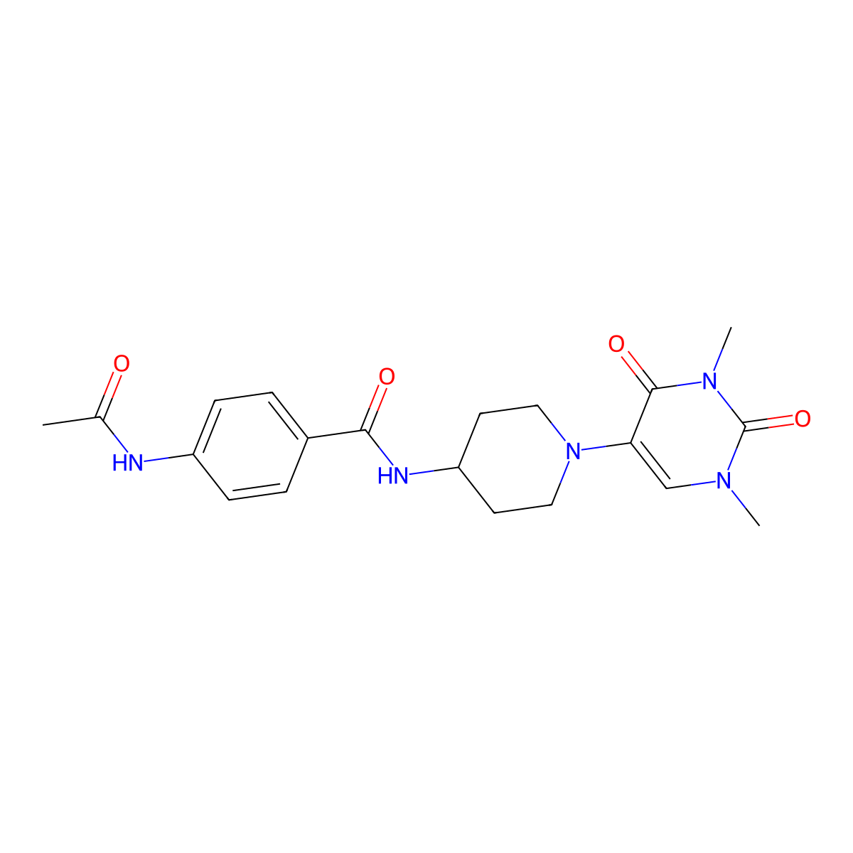 N-[1-(1,3-dimethyl-2,4-dioxo-1,2,3,4-tetrahydropyrimidin-5-yl)piperidin-4-yl]-4-acetamidobenzamide molecular structure, CAS 2549055-00-5