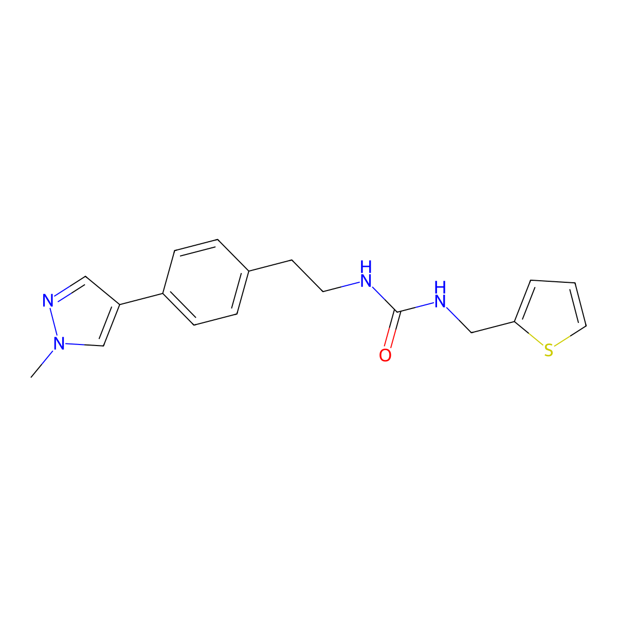1-{2-[4-(1-methyl-1H-pyrazol-4-yl)phenyl]ethyl}-3-[(thiophen-2-yl)methyl]urea molecular structure, CAS 2549055-01-6