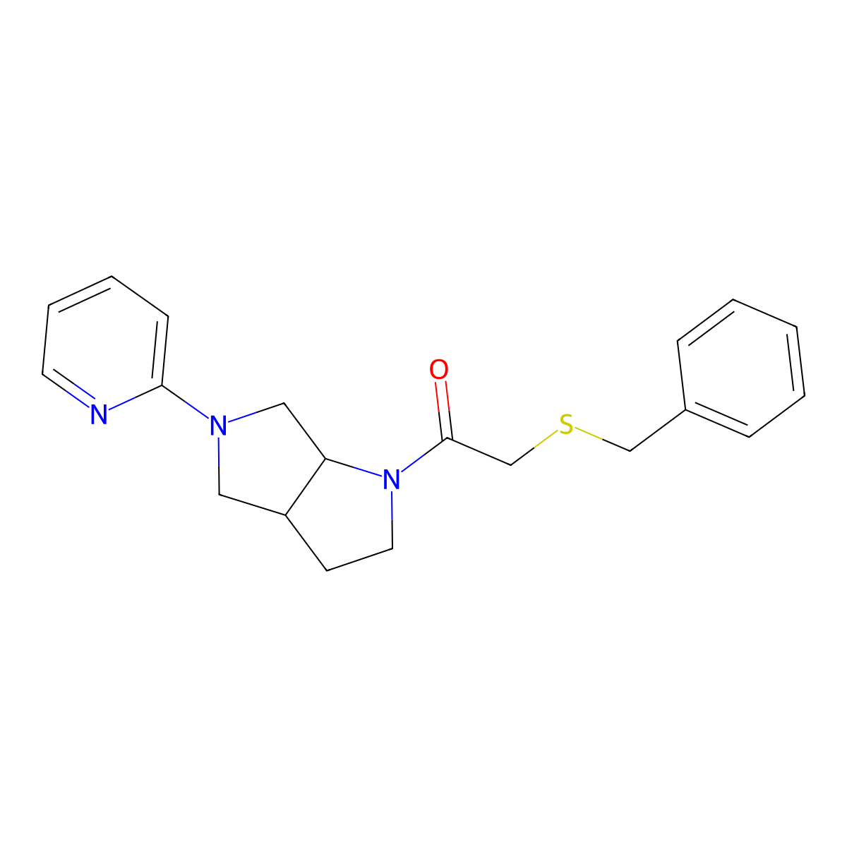 2-(Benzylsulfanyl)-1-[5-(pyridin-2-yl)-octahydropyrrolo[3,4-b]pyrrol-1-yl]ethan-1-one molecular structure, CAS 2549055-02-7