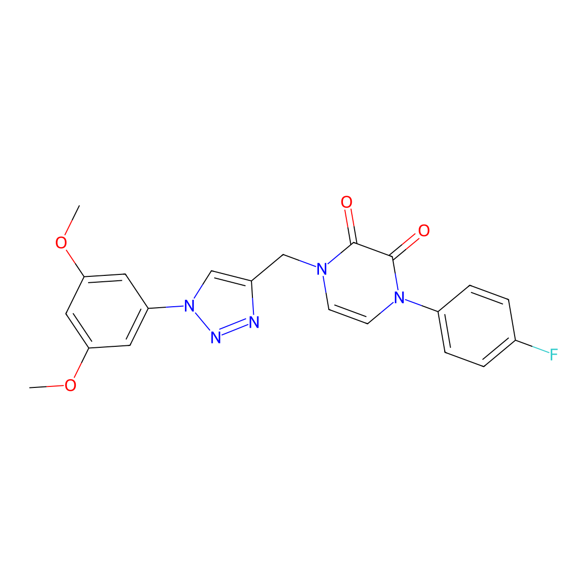 1-{[1-(3,5-dimethoxyphenyl)-1H-1,2,3-triazol-4-yl]methyl}-4-(4-fluorophenyl)-1,2,3,4-tetrahydropyrazine-2,3-dione molecular structure, CAS 2549055-04-9