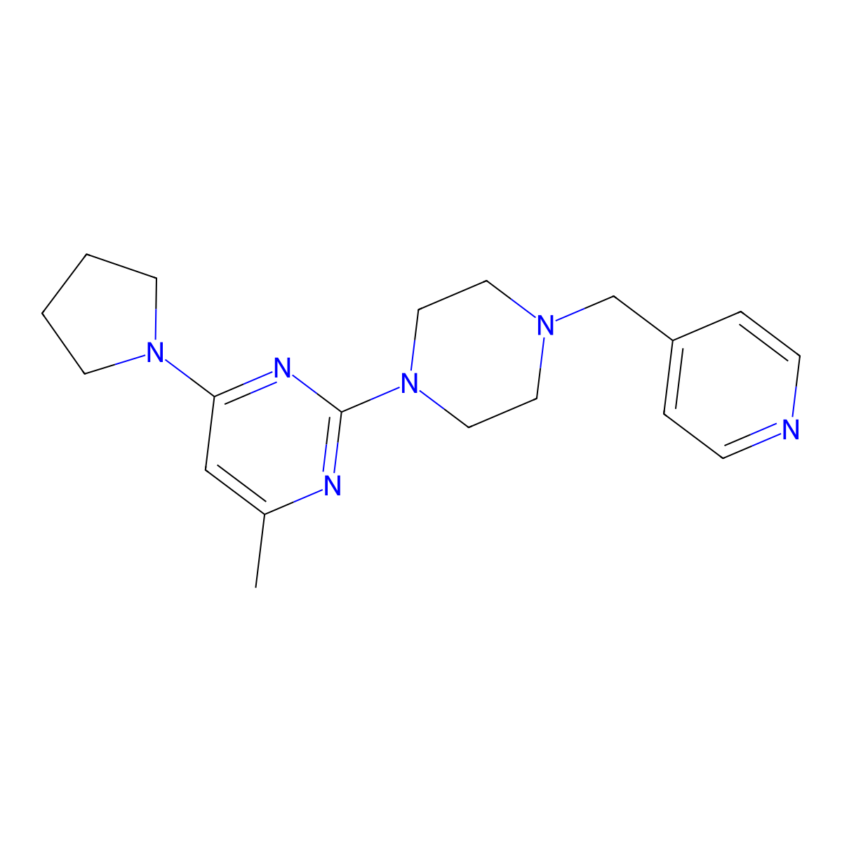 4-Methyl-2-{4-[(pyridin-4-yl)methyl]piperazin-1-yl}-6-(pyrrolidin-1-yl)pyrimidine molecular structure, CAS 2549055-05-0