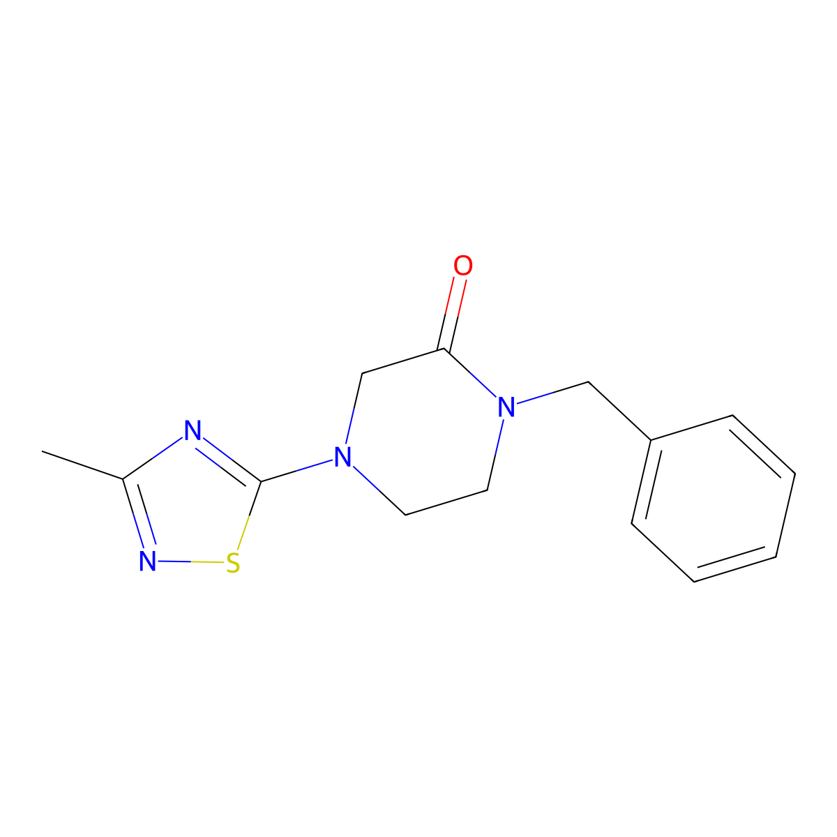 1-Benzyl-4-(3-methyl-1,2,4-thiadiazol-5-yl)piperazin-2-one molecular structure, CAS 2549055-08-3