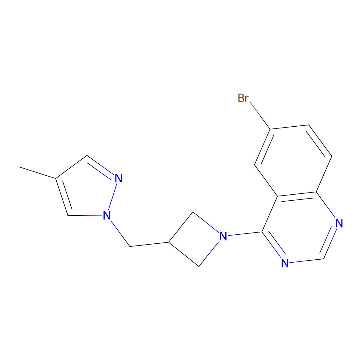 6-bromo-4-{3-[(4-methyl-1H-pyrazol-1-yl)methyl]azetidin-1-yl}quinazoline molecular structure, CAS 2549055-09-4
