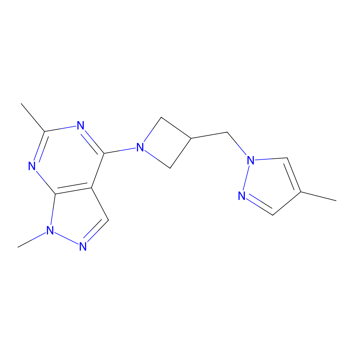 1-[(1-{1,6-dimethyl-1H-pyrazolo[3,4-d]pyrimidin-4-yl}azetidin-3-yl)methyl]-4-methyl-1H-pyrazole molecular structure, CAS 2549055-10-7