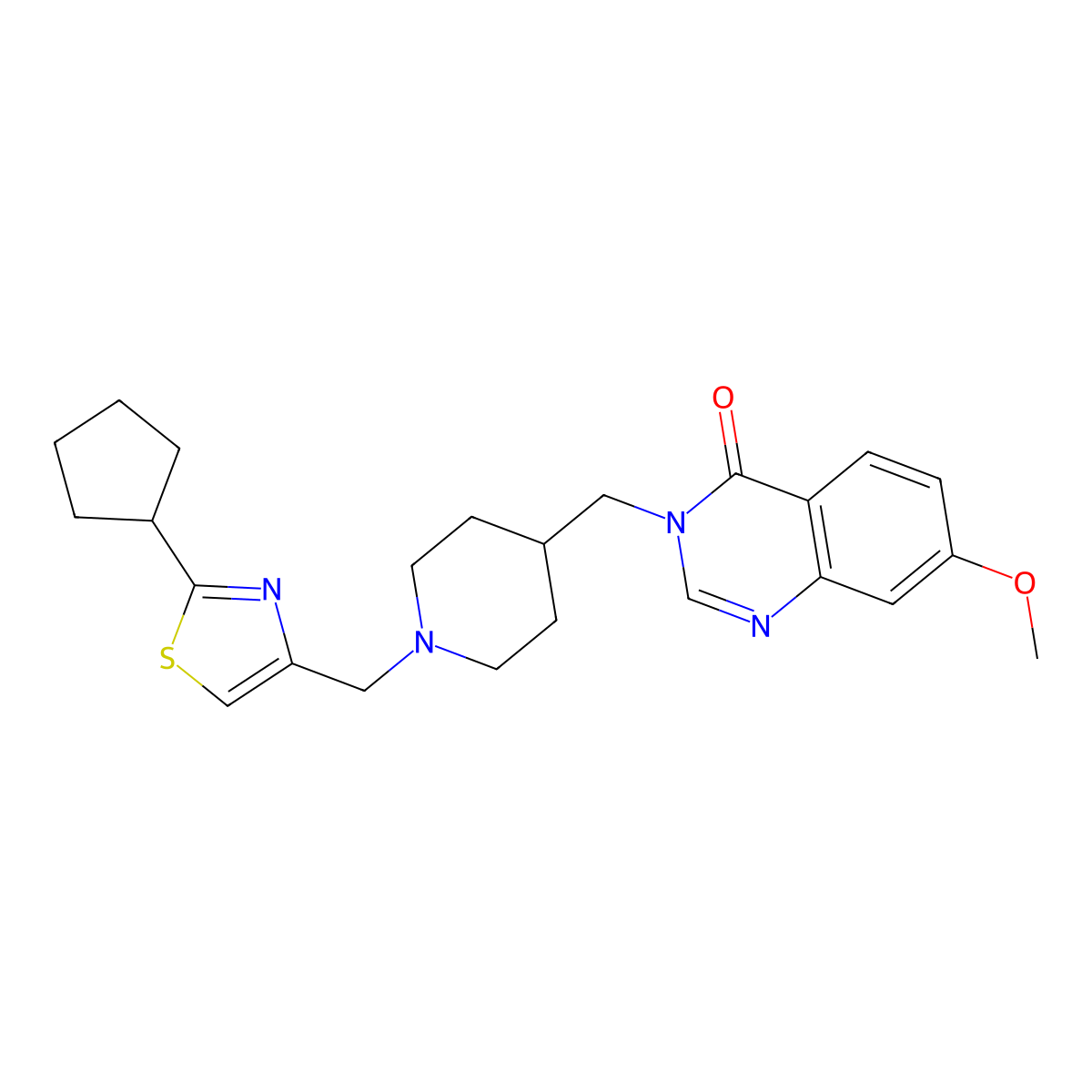 3-({1-[(2-Cyclopentyl-1,3-thiazol-4-yl)methyl]piperidin-4-yl}methyl)-7-methoxy-3,4-dihydroquinazolin-4-one molecular structure, CAS 2549055-12-9