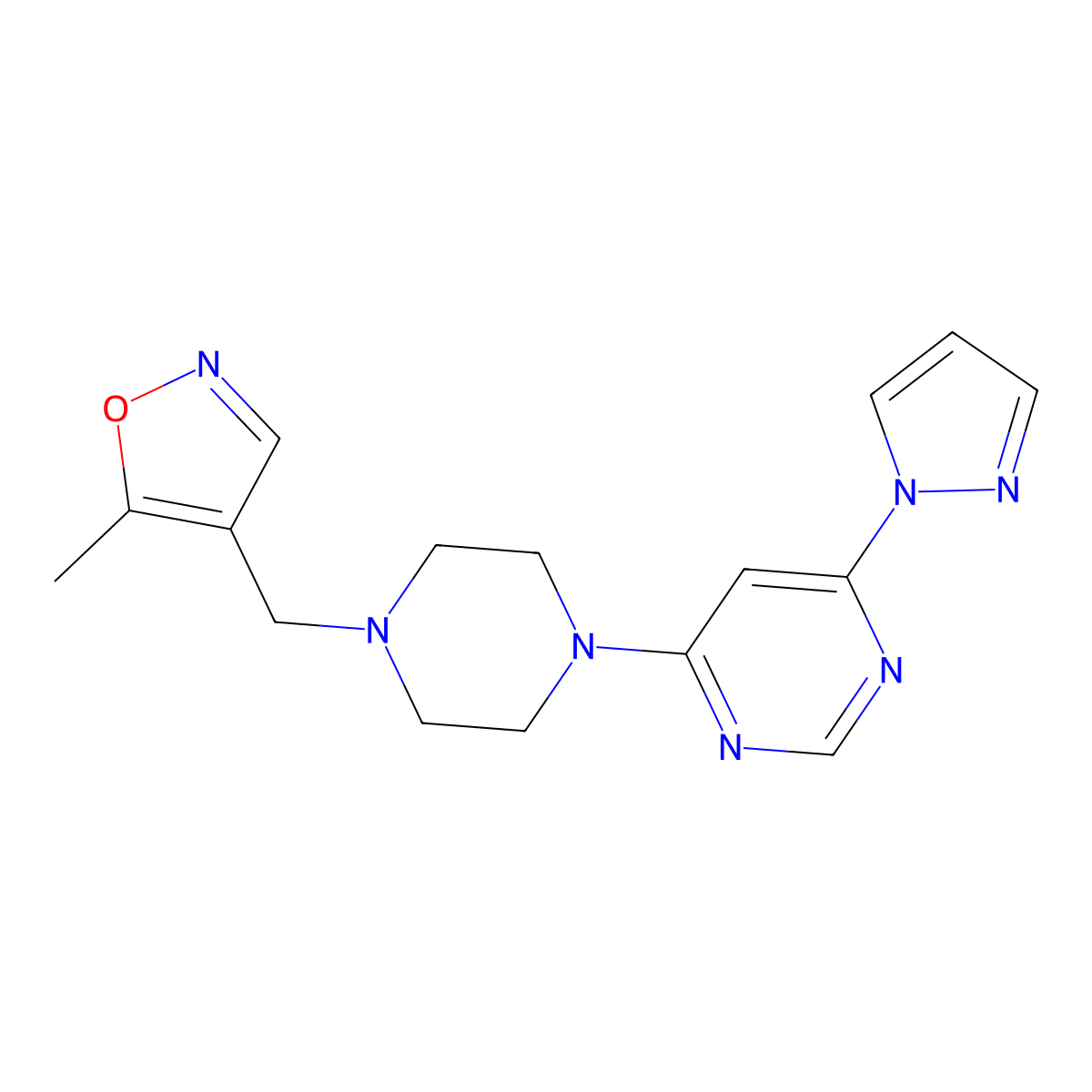 4-{4-[(5-methyl-1,2-oxazol-4-yl)methyl]piperazin-1-yl}-6-(1H-pyrazol-1-yl)pyrimidine molecular structure, CAS 2549055-14-1