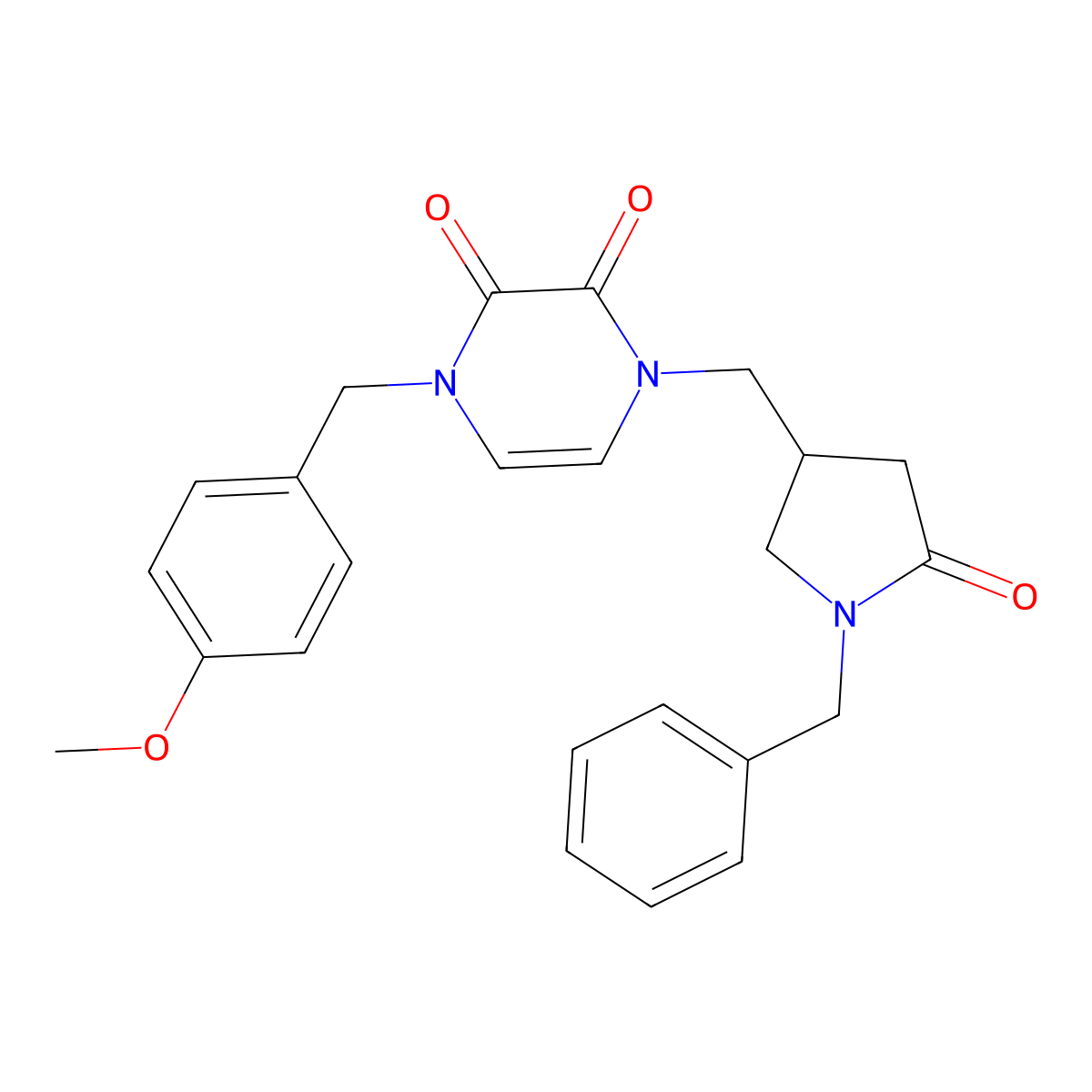 1-[(1-Benzyl-5-oxopyrrolidin-3-yl)methyl]-4-[(4-methoxyphenyl)methyl]-1,2,3,4-tetrahydropyrazine-2,3-dione molecular structure, CAS 2549055-17-4