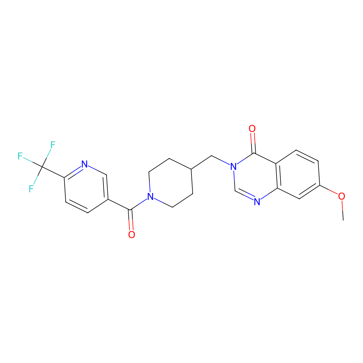 7-Methoxy-3-({1-[6-(trifluoromethyl)pyridine-3-carbonyl]piperidin-4-yl}methyl)-3,4-dihydroquinazolin-4-one molecular structure, CAS 2549055-23-2