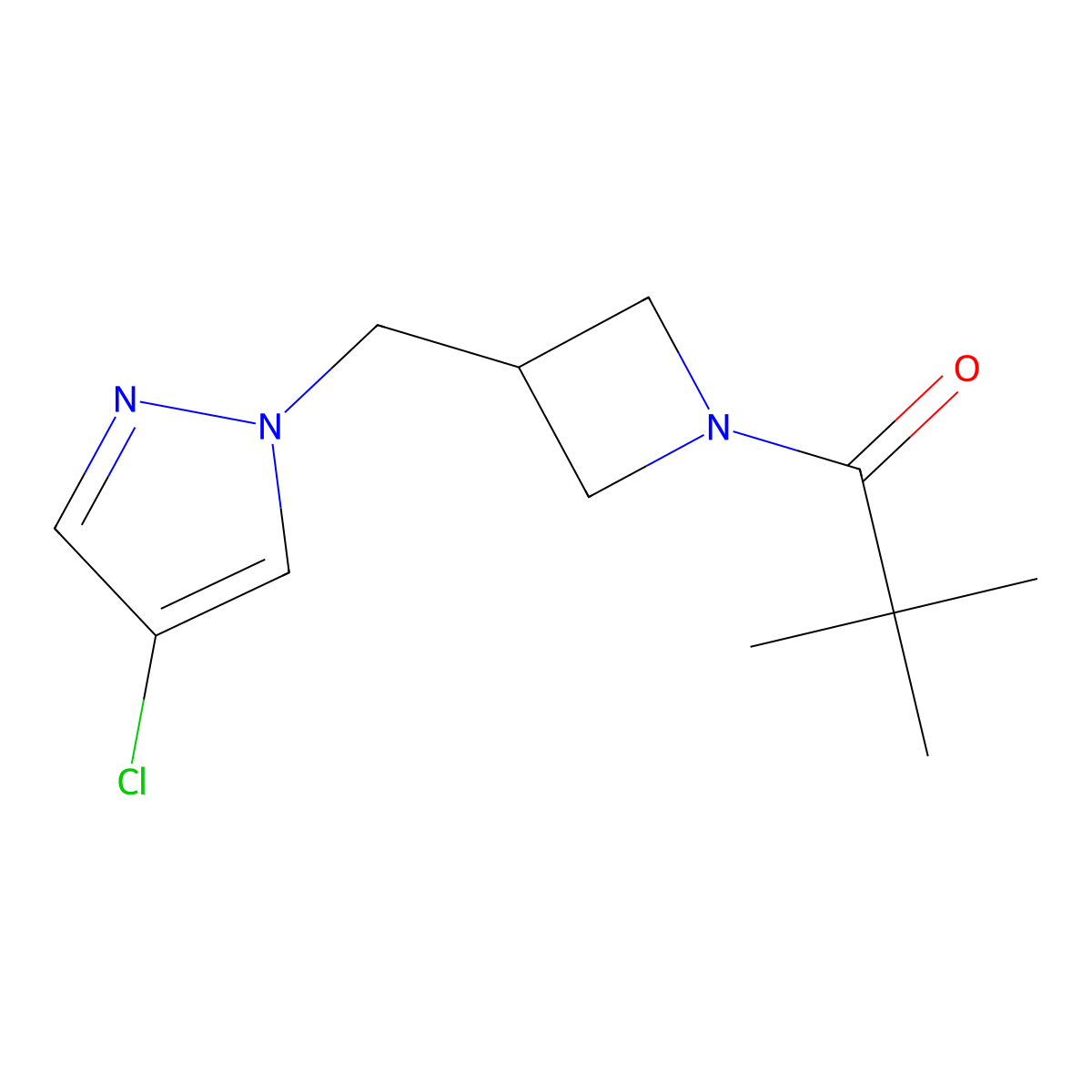 1-{3-[(4-chloro-1H-pyrazol-1-yl)methyl]azetidin-1-yl}-2,2-dimethylpropan-1-one molecular structure, CAS 2549055-27-6