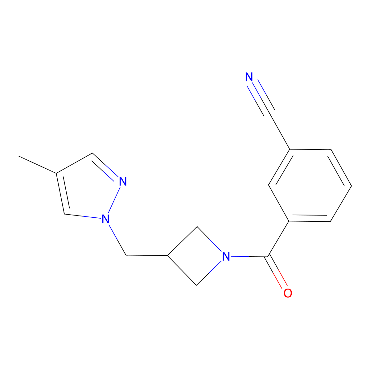 3-{3-[(4-methyl-1H-pyrazol-1-yl)methyl]azetidine-1-carbonyl}benzonitrile molecular structure, CAS 2549055-30-1