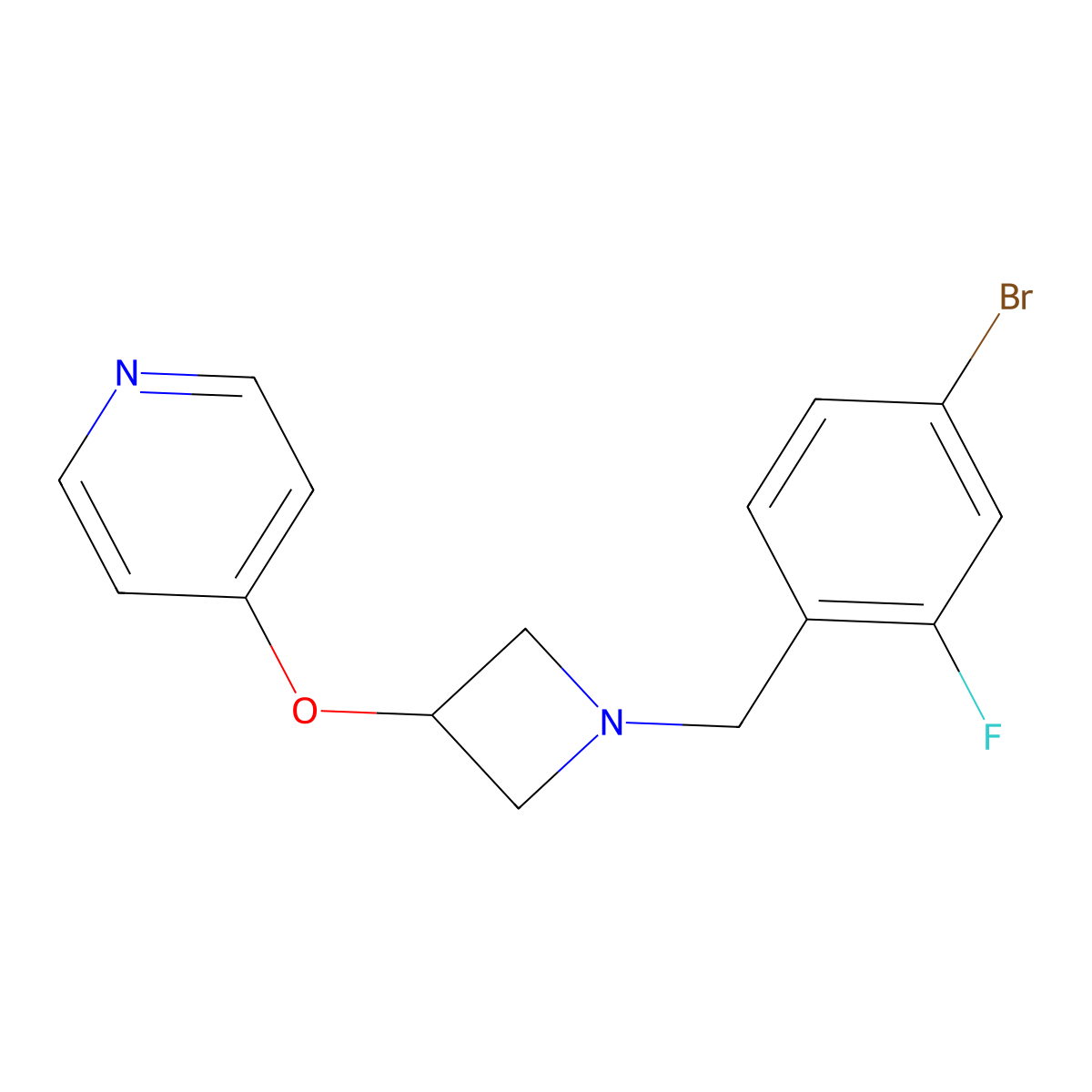 4-({1-[(4-Bromo-2-fluorophenyl)methyl]azetidin-3-yl}oxy)pyridine molecular structure, CAS 2549055-31-2