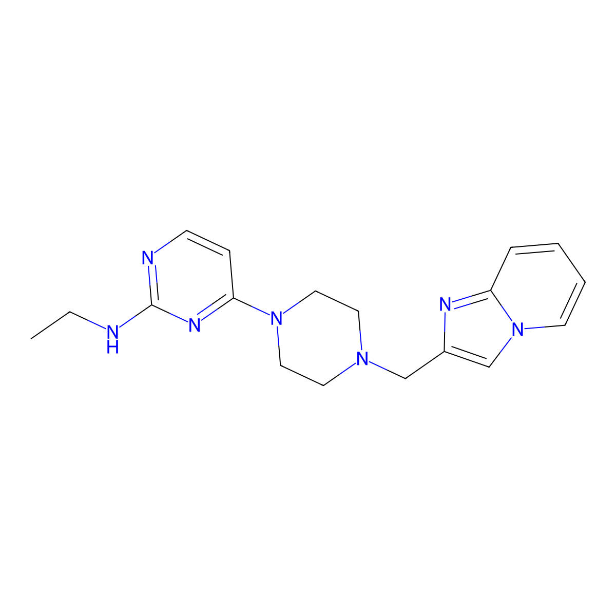 N-ethyl-4-[4-({imidazo[1,2-a]pyridin-2-yl}methyl)piperazin-1-yl]pyrimidin-2-amine molecular structure, CAS 2549055-33-4