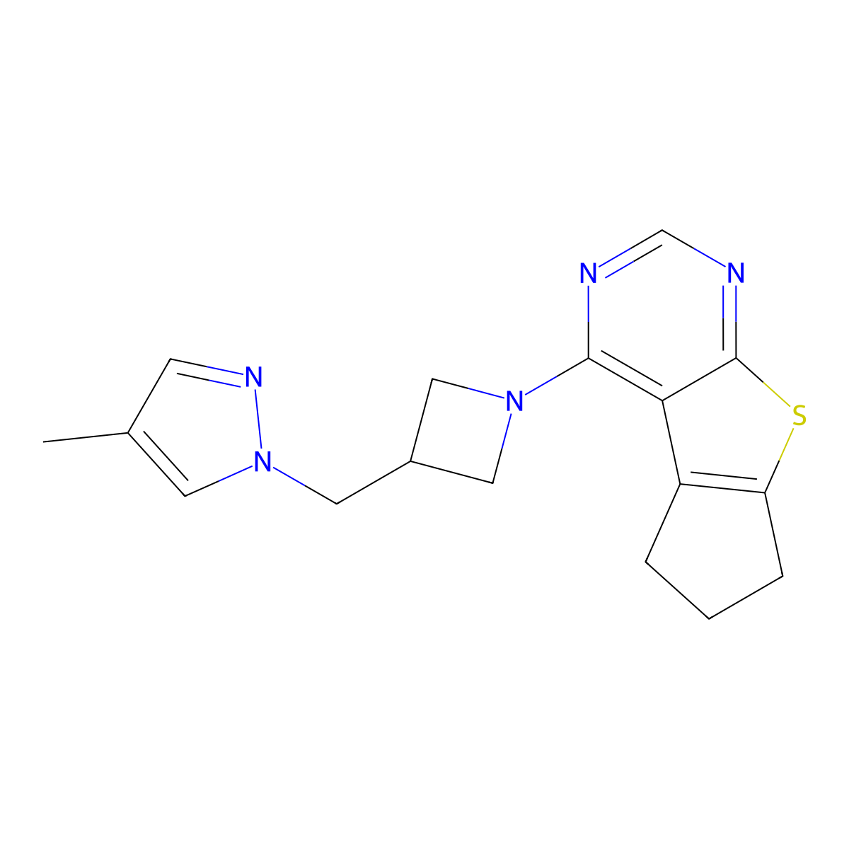 12-{3-[(4-methyl-1H-pyrazol-1-yl)methyl]azetidin-1-yl}-7-thia-9,11-diazatricyclo[6.4.0.0^{2,6}]dodeca-1(12),2(6),8,10-tetraene molecular structure, CAS 2549055-36-7