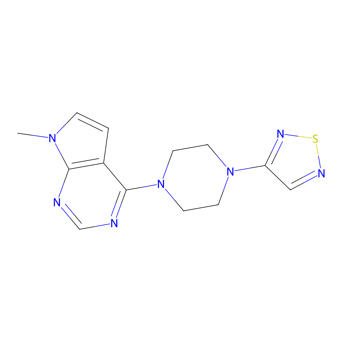 1-{7-methyl-7H-pyrrolo[2,3-d]pyrimidin-4-yl}-4-(1,2,5-thiadiazol-3-yl)piperazine molecular structure, CAS 2549055-37-8