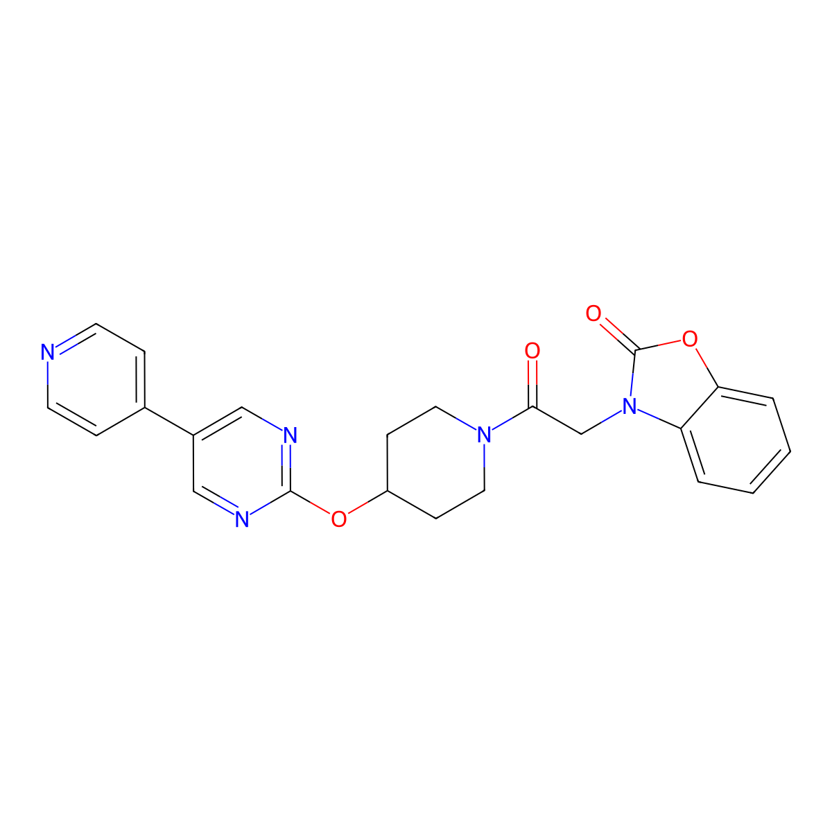 3-[2-Oxo-2-(4-{[5-(pyridin-4-yl)pyrimidin-2-yl]oxy}piperidin-1-yl)ethyl]-2,3-dihydro-1,3-benzoxazol-2-one molecular structure, CAS 2549055-39-0
