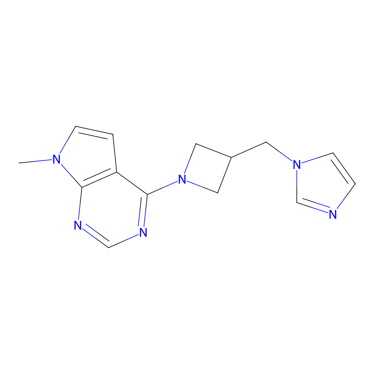 1-[(1-{7-methyl-7H-pyrrolo[2,3-d]pyrimidin-4-yl}azetidin-3-yl)methyl]-1H-imidazole molecular structure, CAS 2549055-41-4