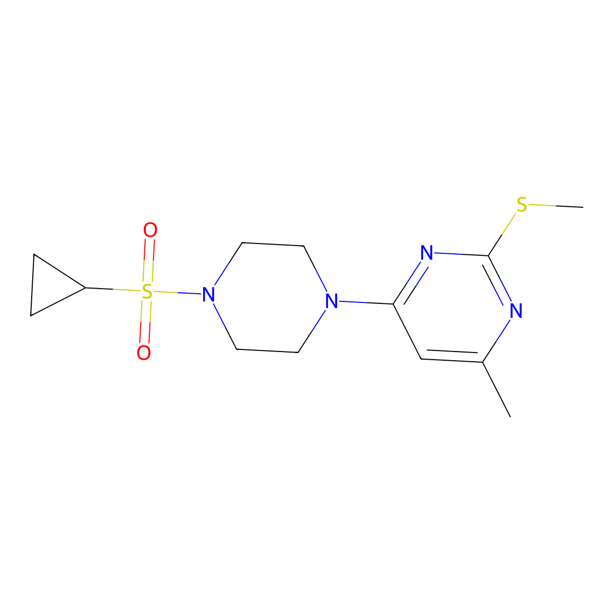 4-[4-(Cyclopropanesulfonyl)piperazin-1-yl]-6-methyl-2-(methylsulfanyl)pyrimidine molecular structure, CAS 2549055-44-7