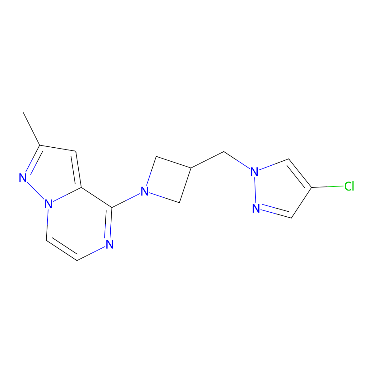 4-chloro-1-[(1-{2-methylpyrazolo[1,5-a]pyrazin-4-yl}azetidin-3-yl)methyl]-1H-pyrazole molecular structure, CAS 2549055-52-7