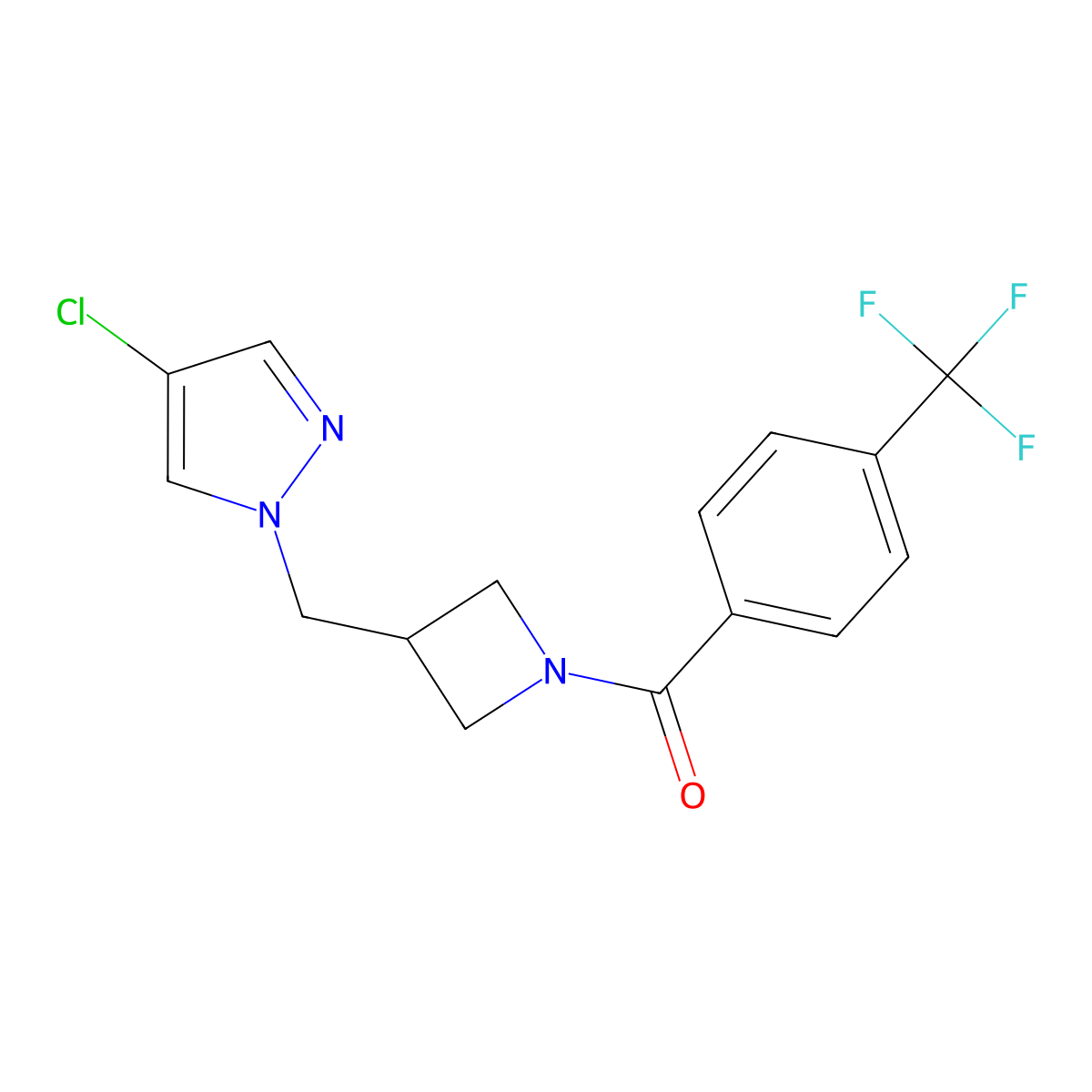 4-chloro-1-({1-[4-(trifluoromethyl)benzoyl]azetidin-3-yl}methyl)-1H-pyrazole molecular structure, CAS 2549055-54-9