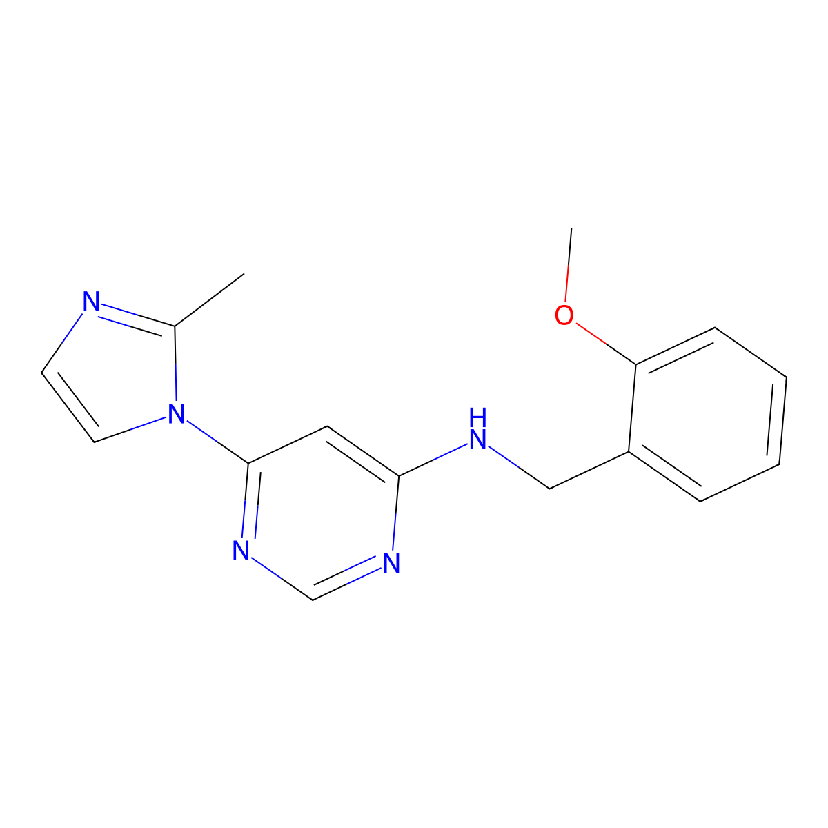 N-[(2-methoxyphenyl)methyl]-6-(2-methyl-1H-imidazol-1-yl)pyrimidin-4-amine molecular structure, CAS 2549055-57-2