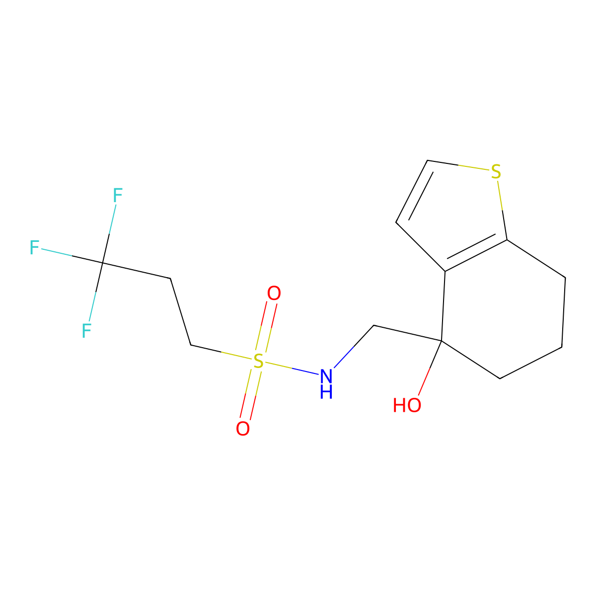 3,3,3-trifluoro-N-[(4-hydroxy-4,5,6,7-tetrahydro-1-benzothiophen-4-yl)methyl]propane-1-sulfonamide molecular structure, CAS 2549055-59-4