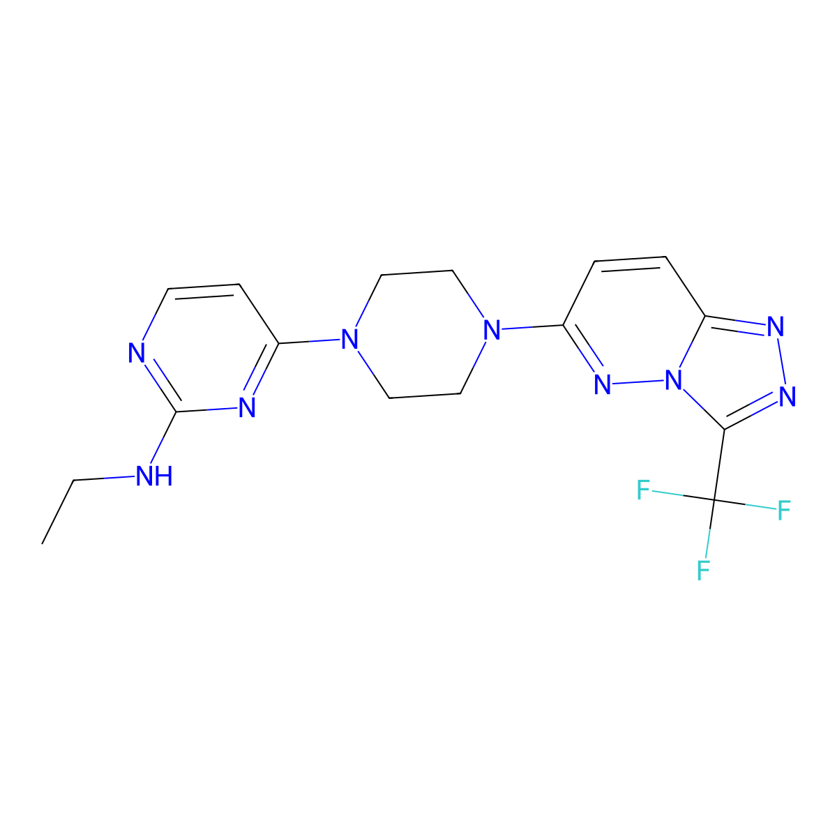 N-ethyl-4-{4-[3-(trifluoromethyl)-[1,2,4]triazolo[4,3-b]pyridazin-6-yl]piperazin-1-yl}pyrimidin-2-amine molecular structure, CAS 2549055-63-0