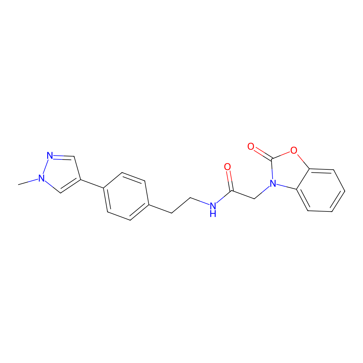 N-{2-[4-(1-methyl-1H-pyrazol-4-yl)phenyl]ethyl}-2-(2-oxo-2,3-dihydro-1,3-benzoxazol-3-yl)acetamide molecular structure, CAS 2549055-64-1