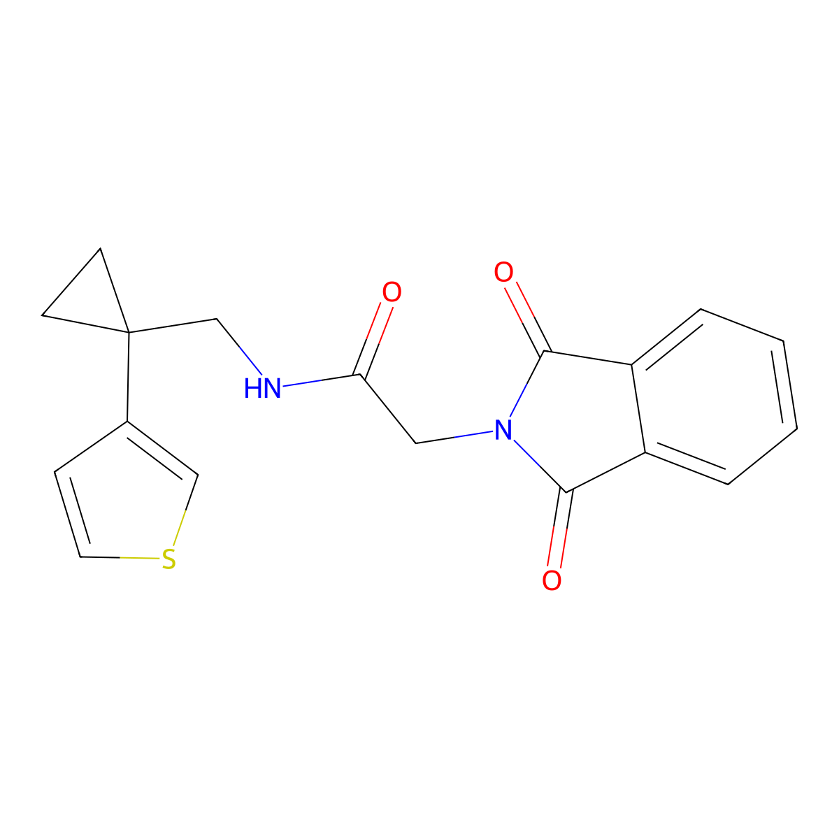 2-(1,3-dioxo-2,3-dihydro-1H-isoindol-2-yl)-N-{[1-(thiophen-3-yl)cyclopropyl]methyl}acetamide molecular structure, CAS 2549055-71-0