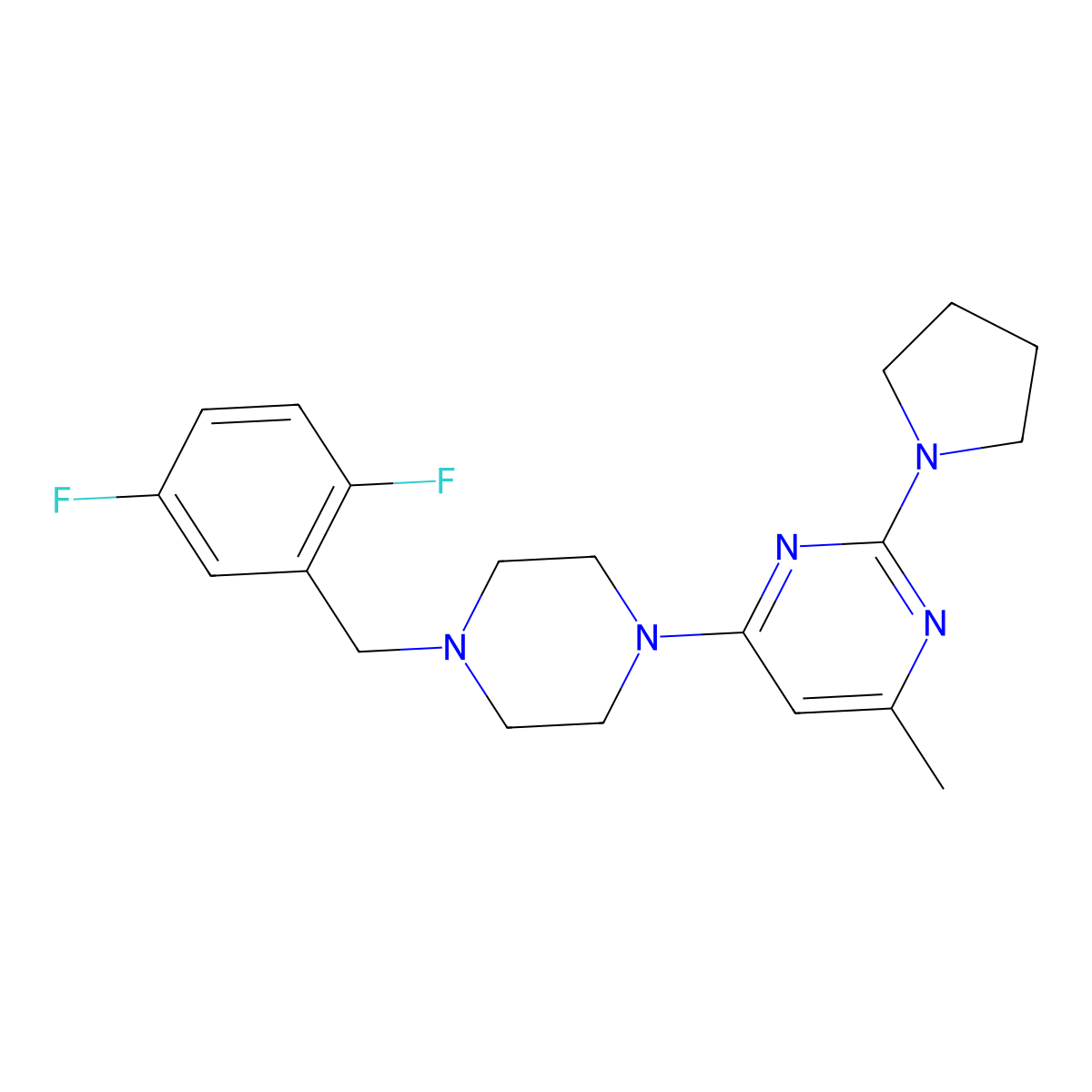 4-{4-[(2,5-Difluorophenyl)methyl]piperazin-1-yl}-6-methyl-2-(pyrrolidin-1-yl)pyrimidine molecular structure, CAS 2549055-78-7